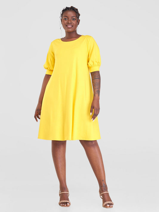 Vivo Tana Puff Sleeve A-Line Dress - Yellow