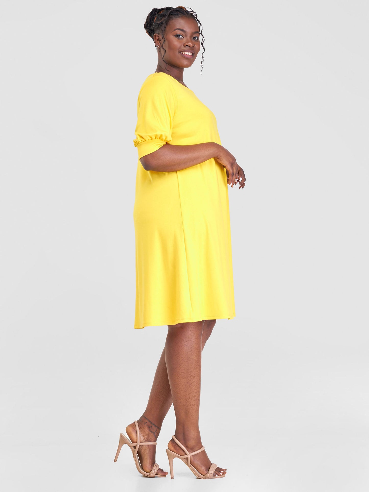 Vivo Tana Puff Sleeve A-Line Dress - Yellow