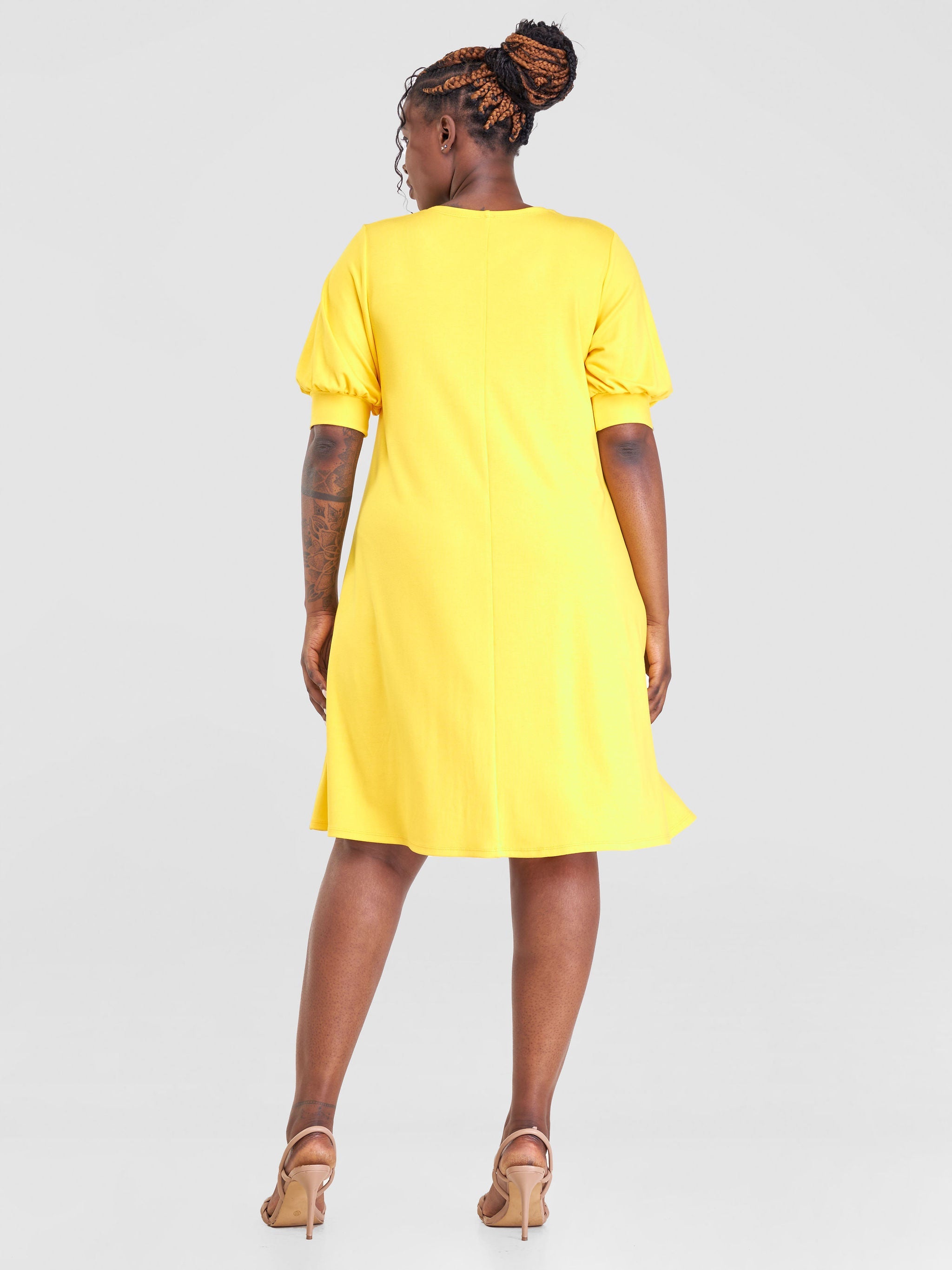 Vivo Tana Puff Sleeve A-Line Dress - Yellow