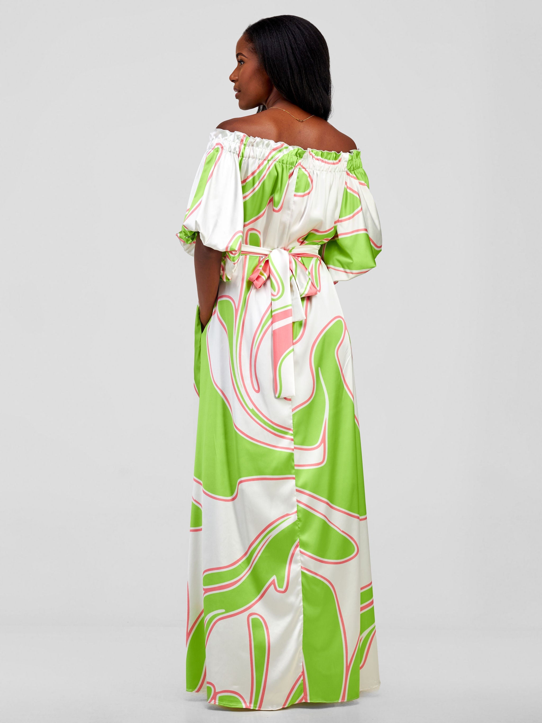 Vivo Sanyu Bubble Sleeve Tent Dress - Lime / White Zazi Print