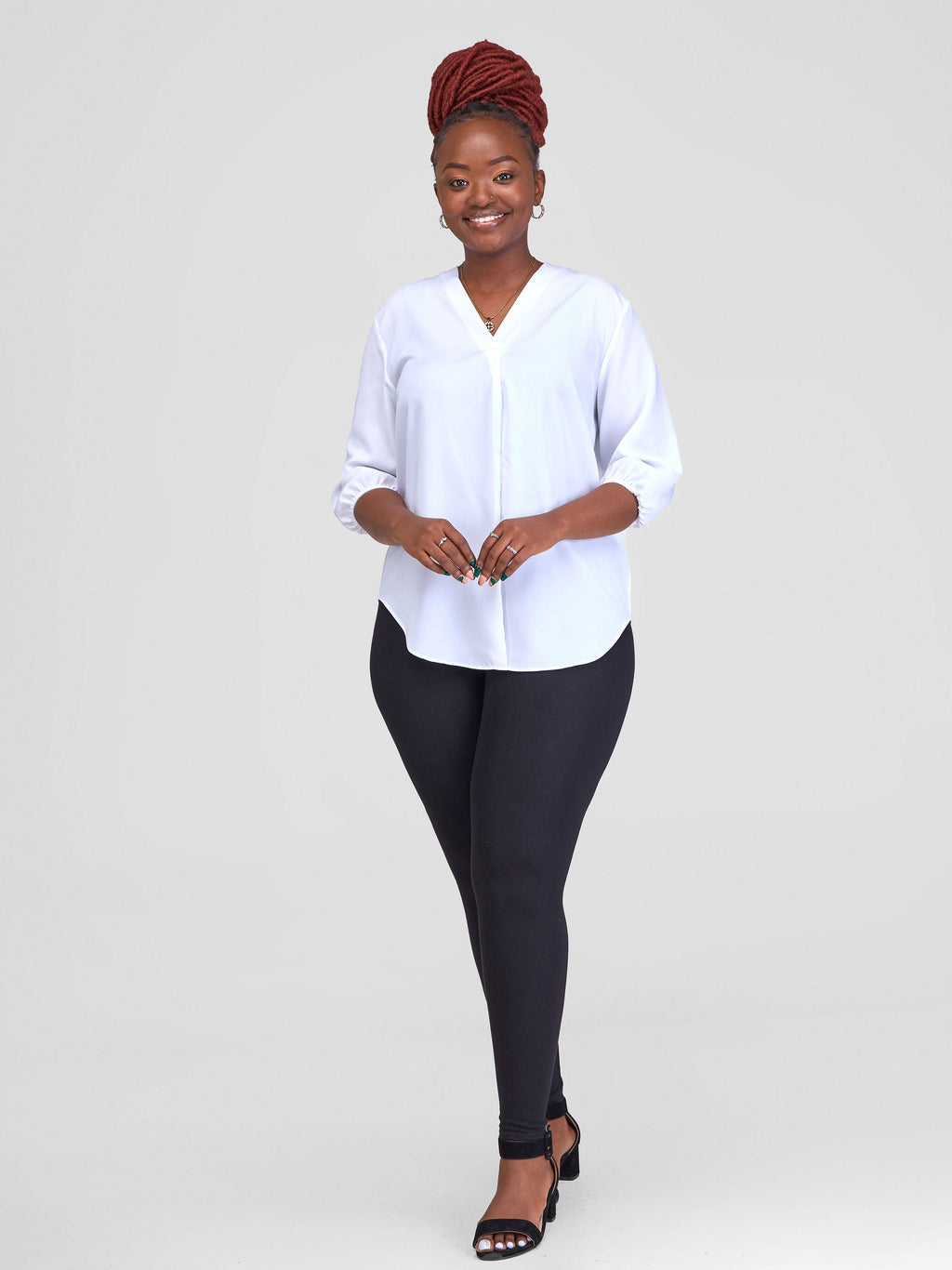 Vivo Dua 3/4 Sleeved V Neck Shirt - White