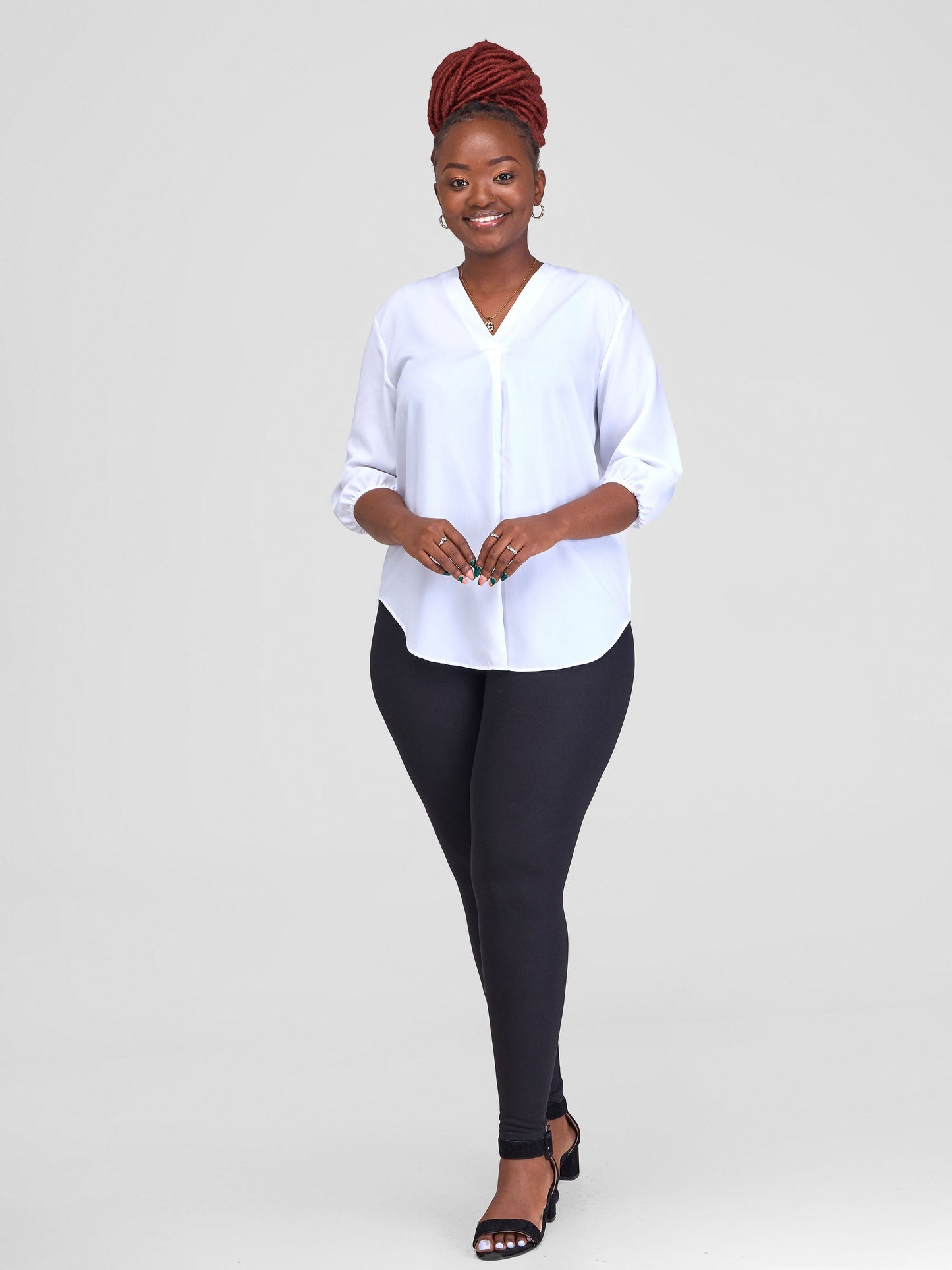 Vivo Dua 3/4 Sleeved V Neck Shirt - White