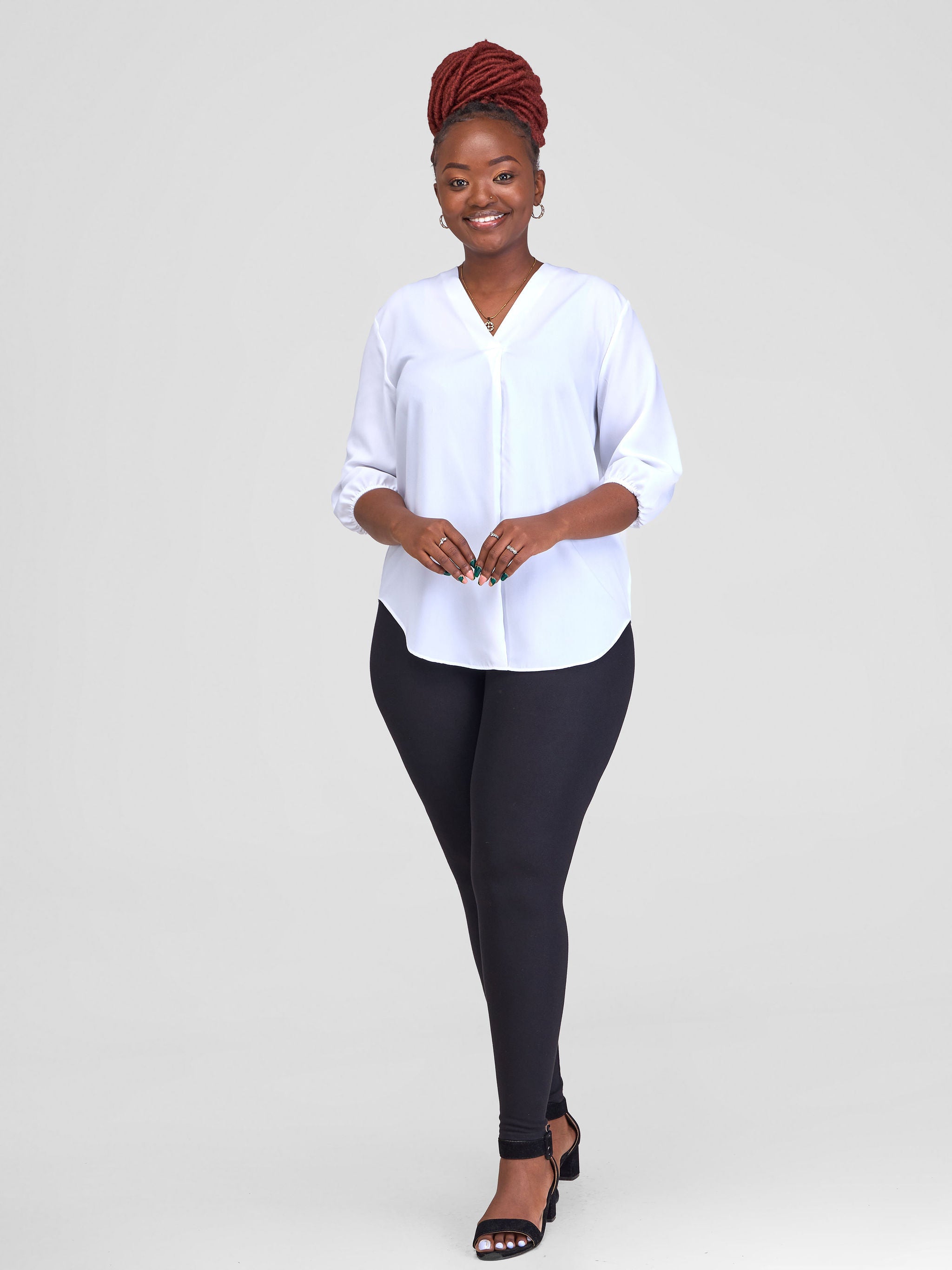 Vivo Dua 3/4 Sleeved V Neck Shirt - White