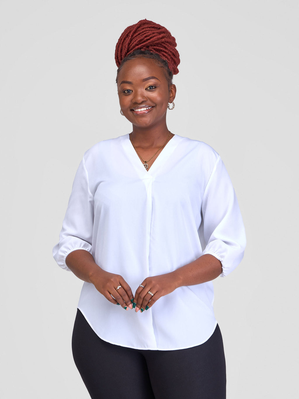 Vivo Dua 3/4 Sleeved V Neck Shirt - White