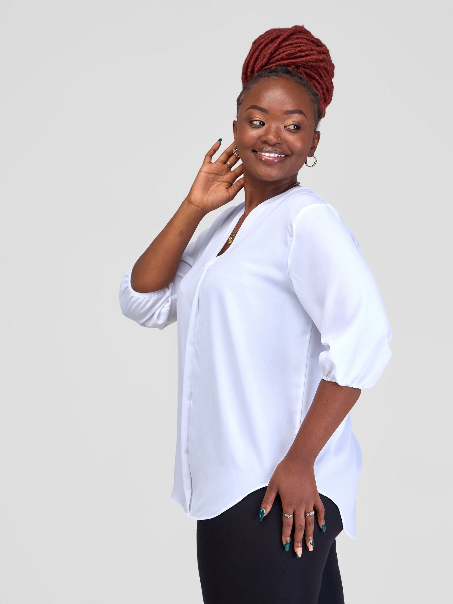 Vivo Dua 3/4 Sleeved V Neck Shirt - White