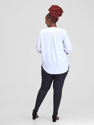 Vivo Dua 3/4 Sleeved V Neck Shirt - White