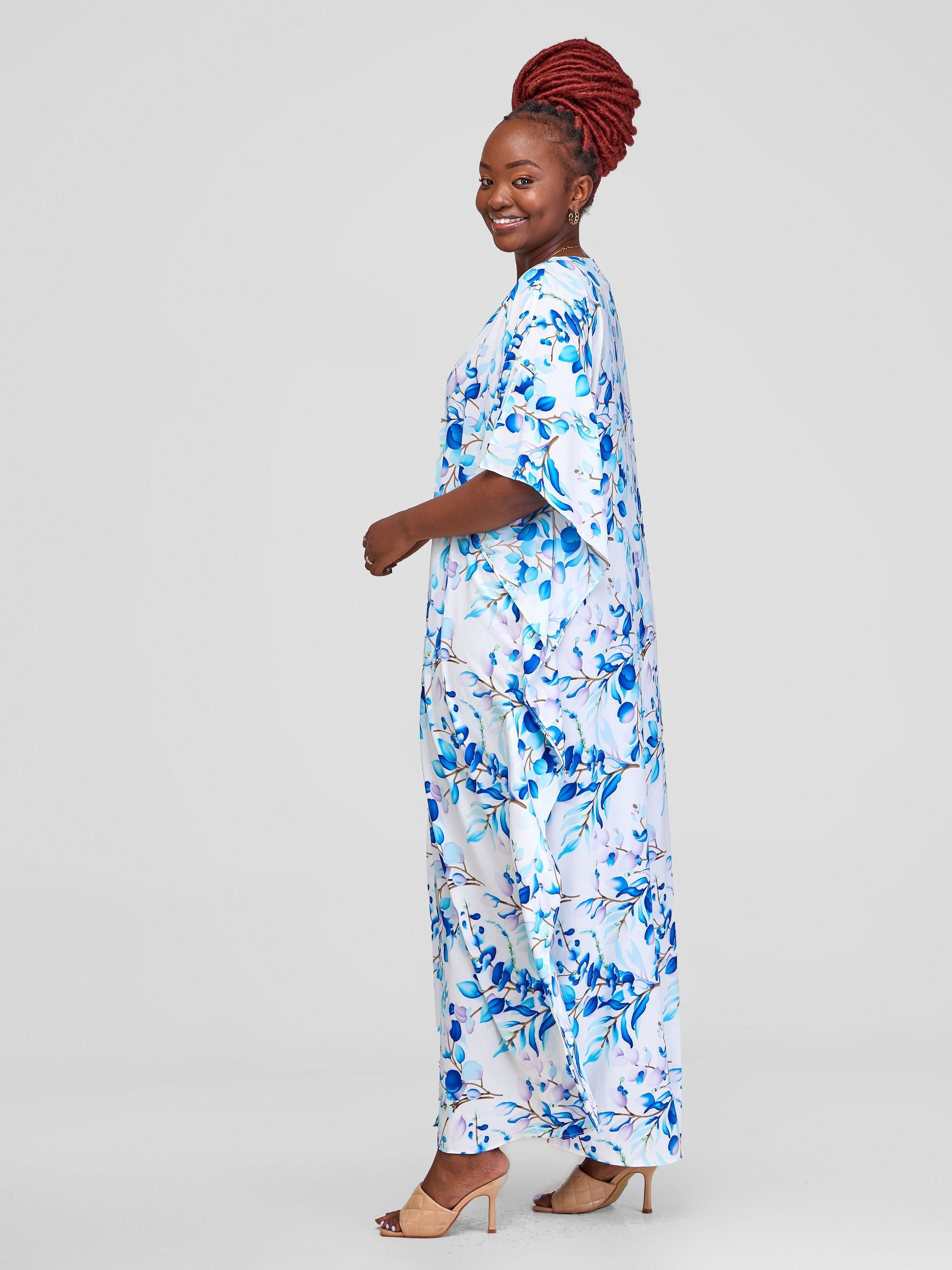 Vivo Maisha Maxi Kimono Cover Up - Blue / White Floral Print