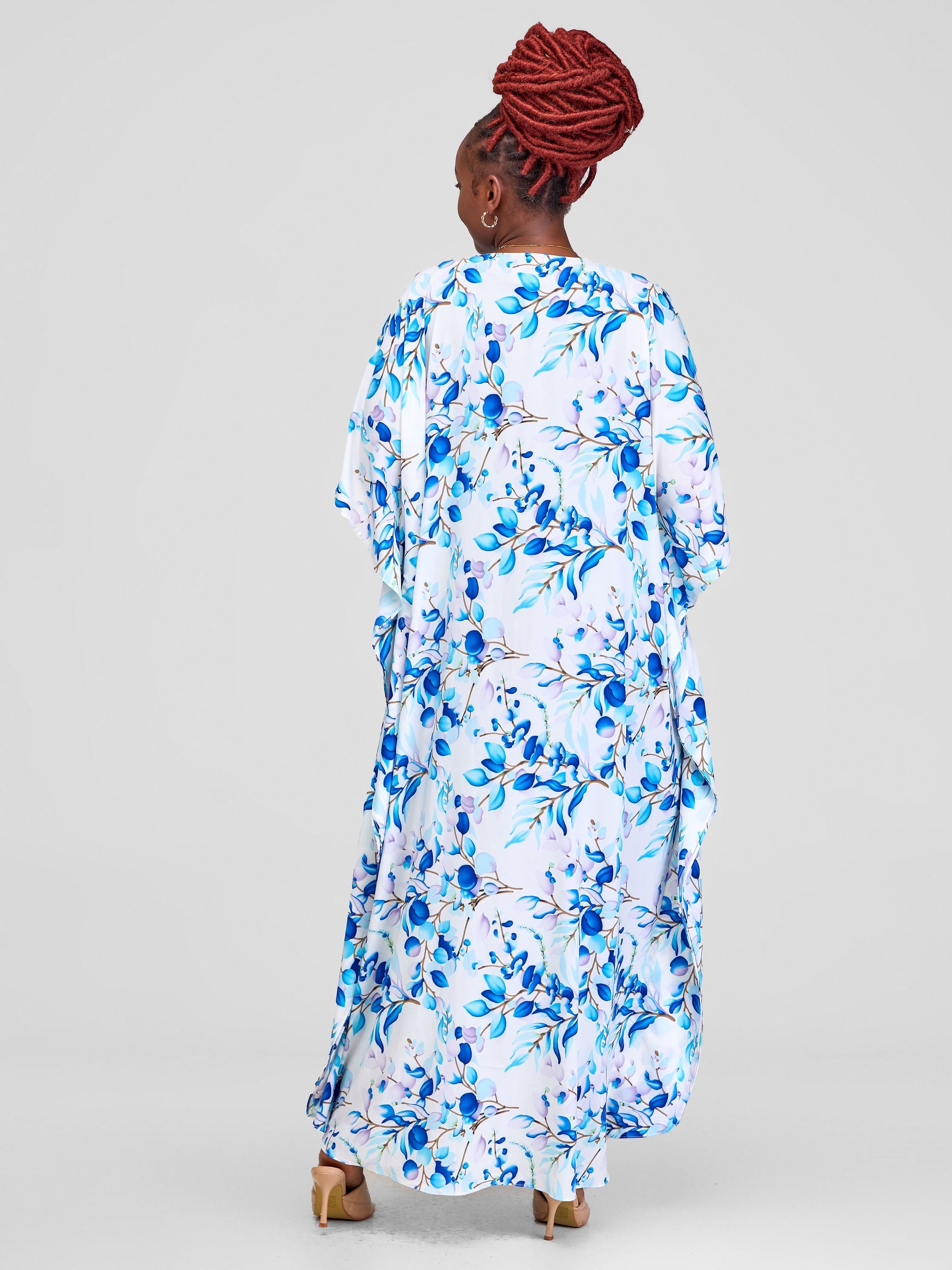 Vivo Maisha Maxi Kimono Cover Up - Blue / White Floral Print