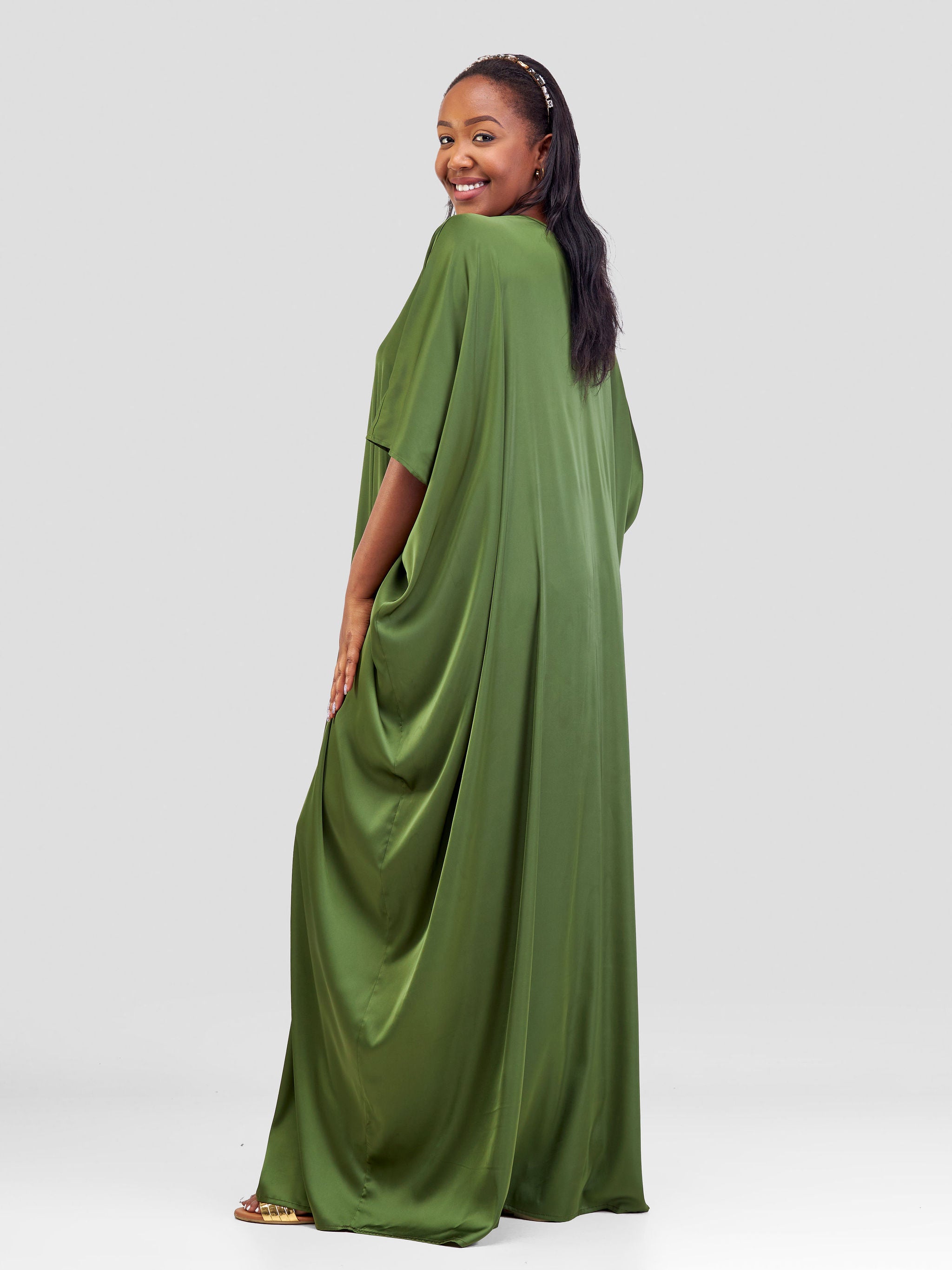 Vivo Sarabi Panelled V-Neck Kaftan - Hunters Green