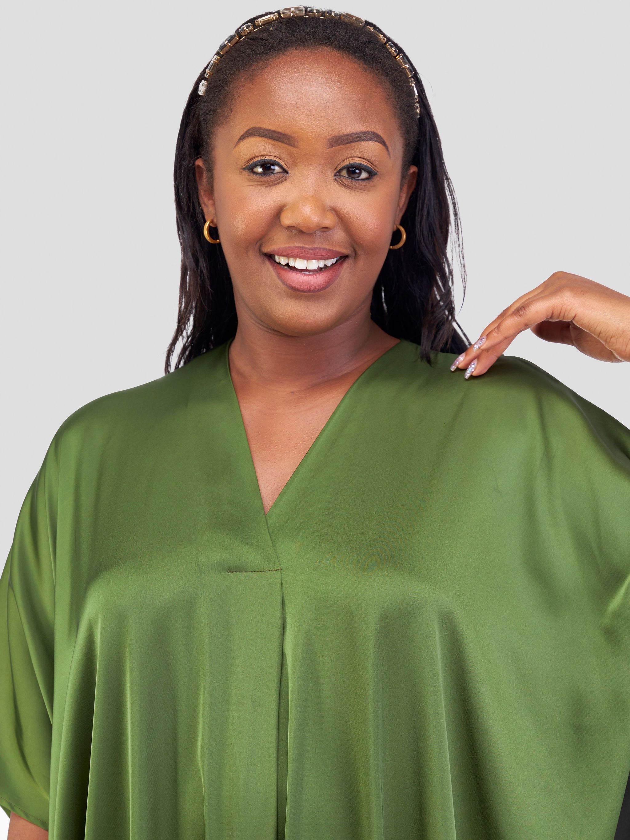 Vivo Sarabi Panelled V-Neck Kaftan - Hunters Green