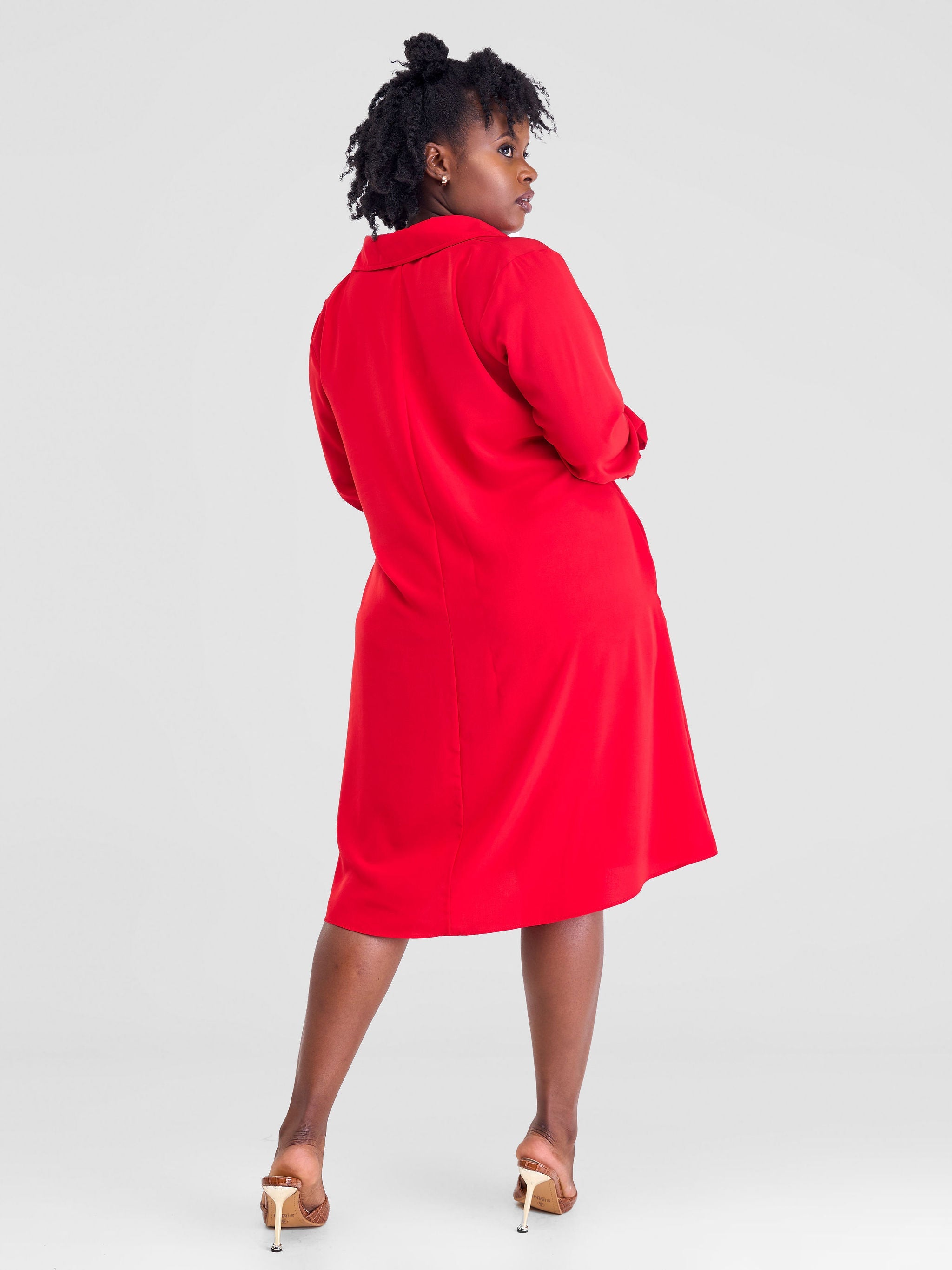 Vivo Yumi Long Sleeve Tent Shirt Dress - Red