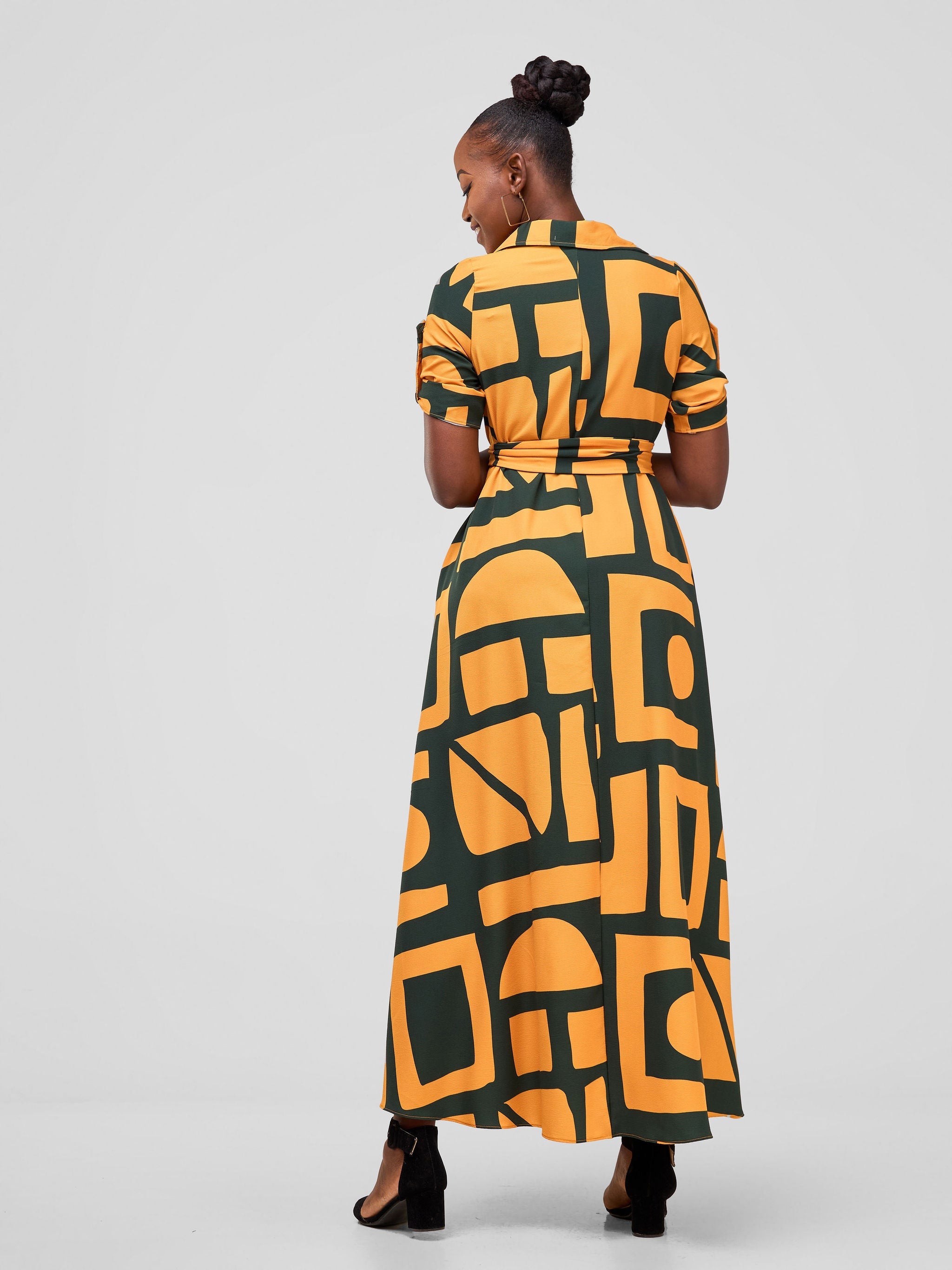 Vivo Yumi Maxi Shirt Dress - Hunters/Mustard Meza Print