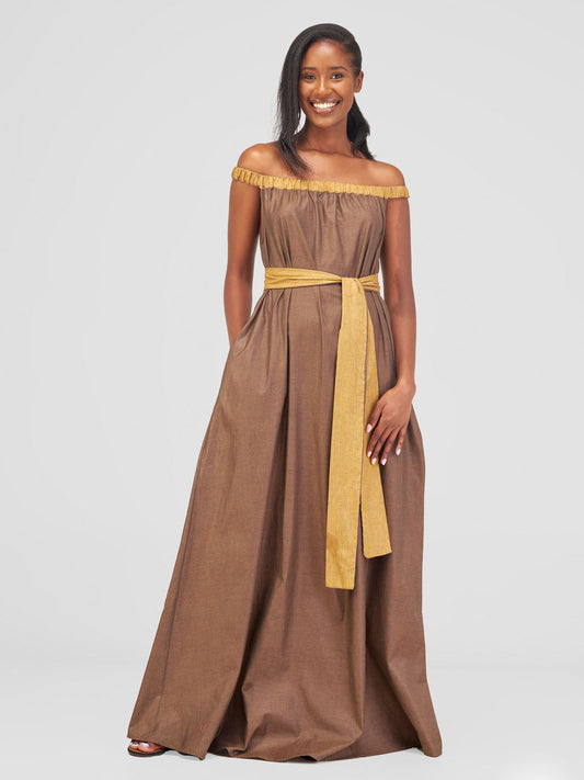 Safari Haya Off Shoulder Maxi Dress - Fown Koko Print