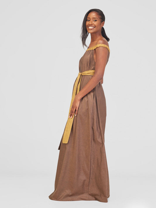 Safari Haya Off Shoulder Maxi Dress - Fown Koko Print