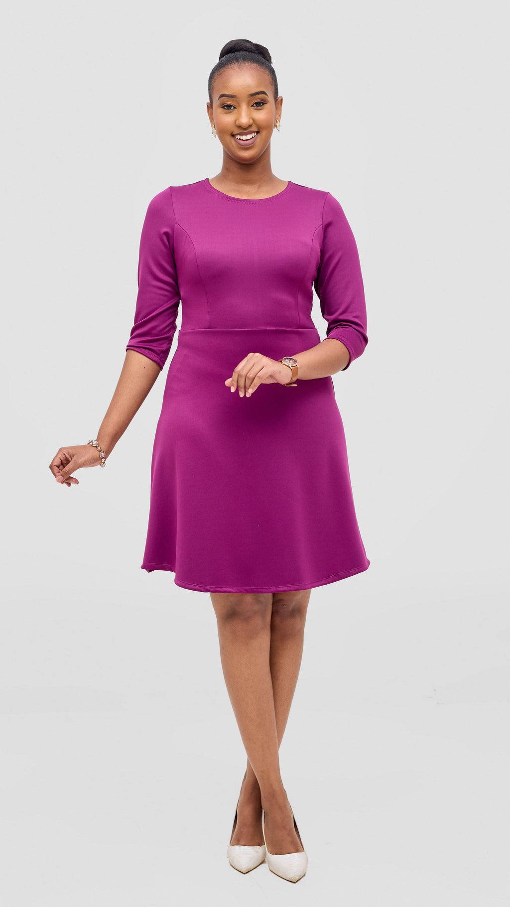 Vivo Diella 3/4 Sleeve A-Line Dress  - Dark Purple