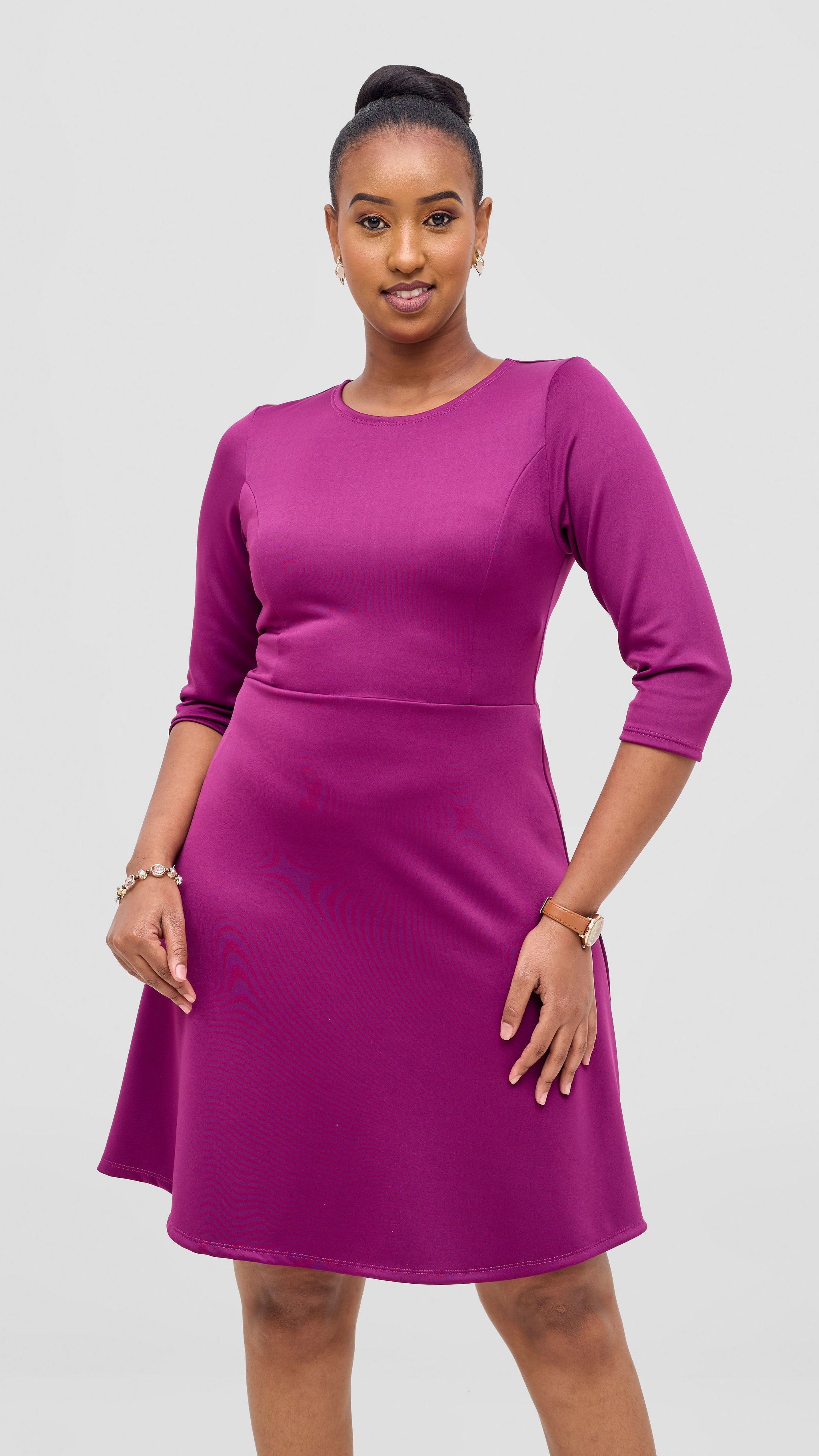 Vivo Diella 3/4 Sleeve A-Line Dress  - Dark Purple