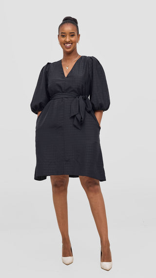 Vivo Alani High Low Dress - Black Stripes Print