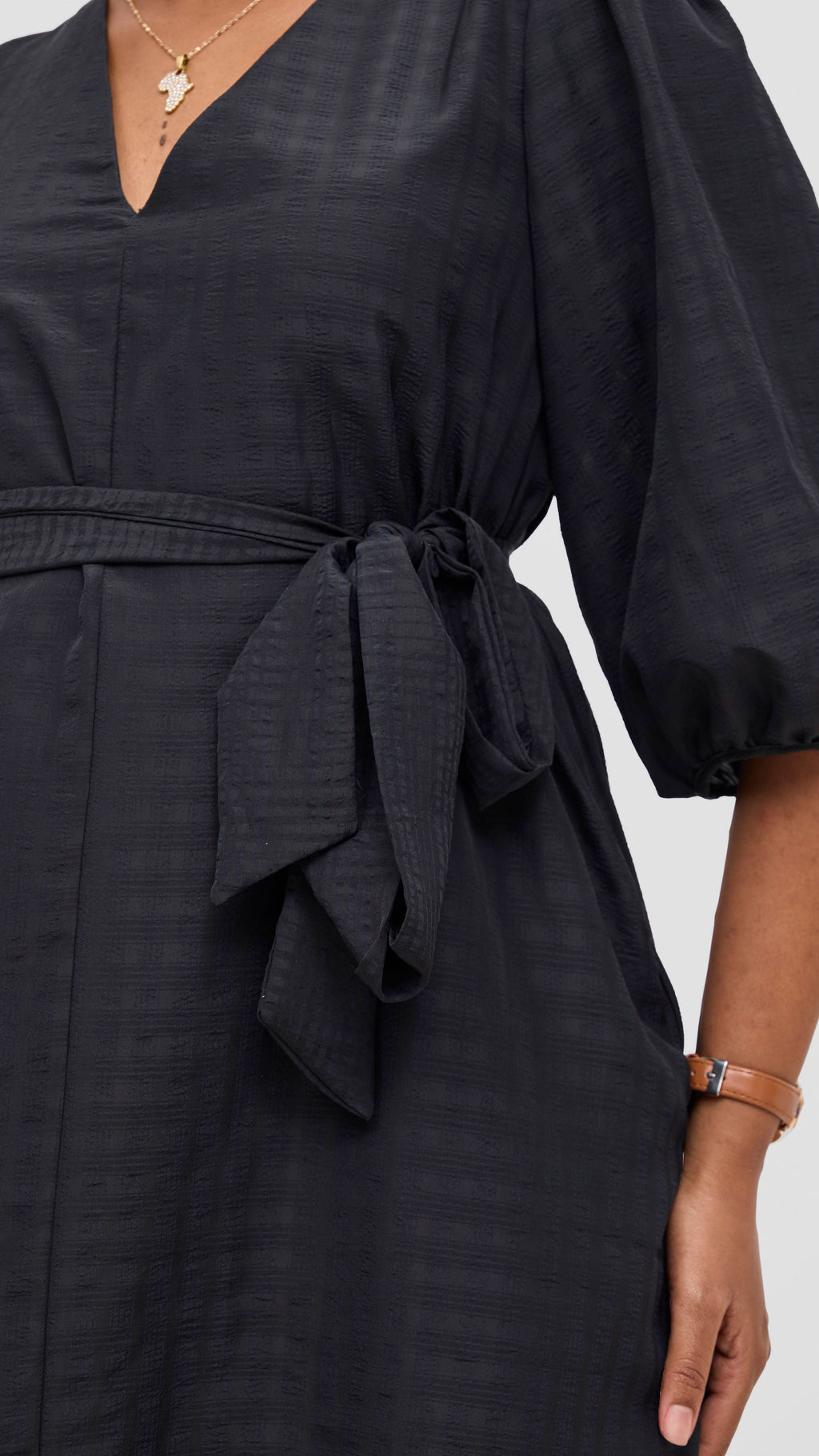 Vivo Alani High Low Dress - Black Stripes Print