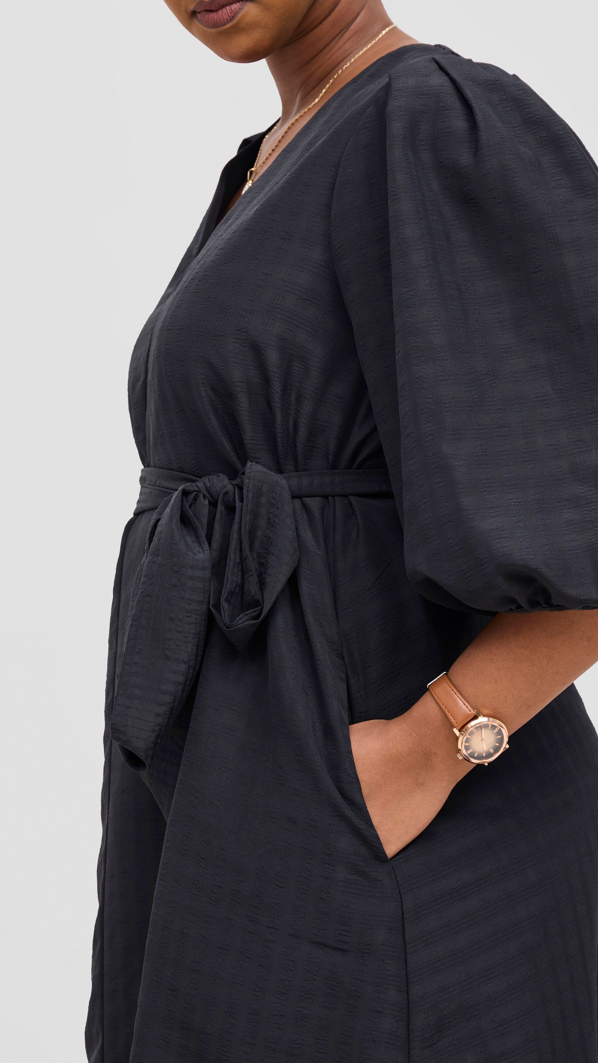 Vivo Alani High Low Dress - Black Stripes Print