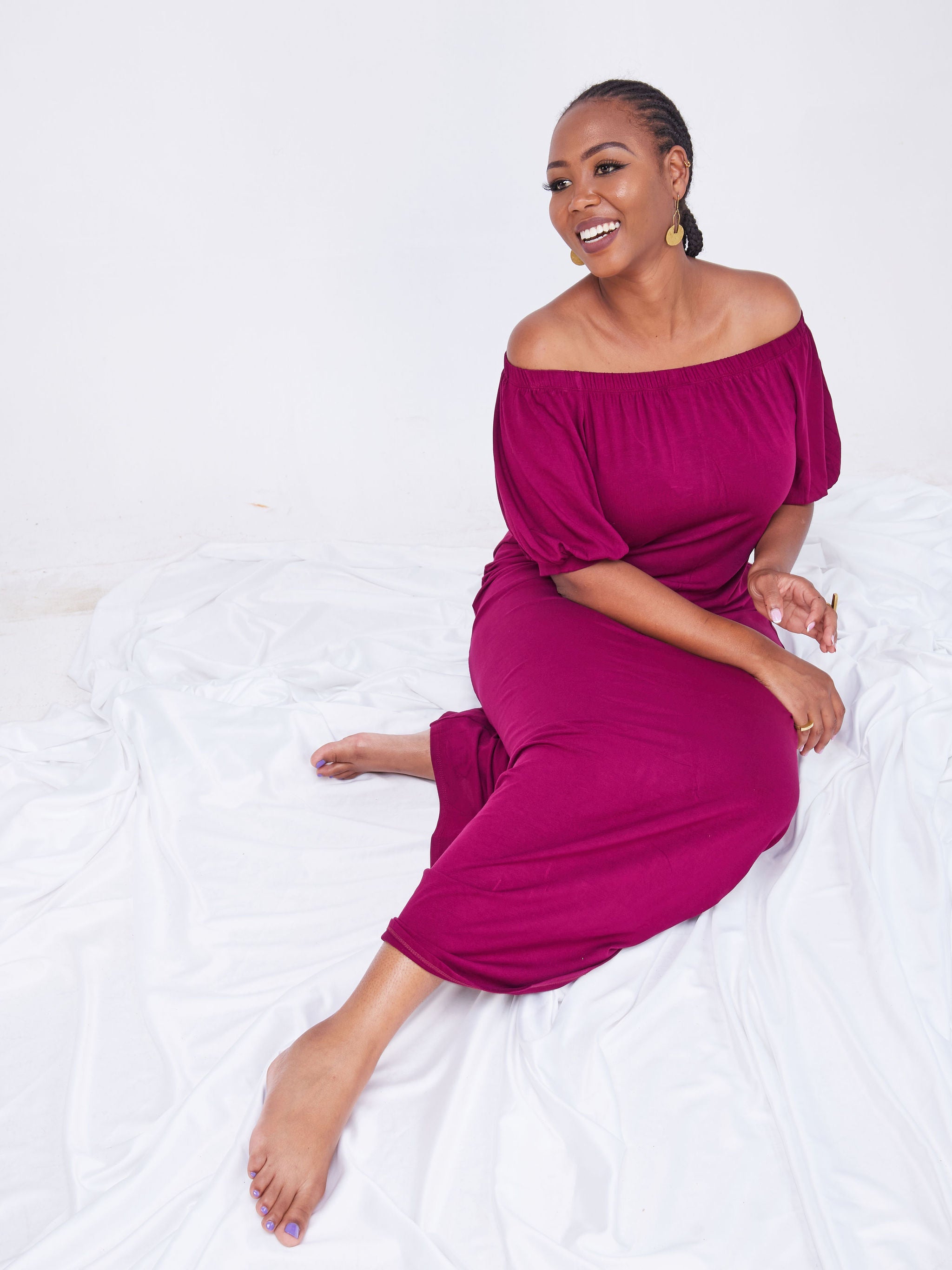 Vivo Arusha Off-Shoulder Maxi Dress - Burgundy