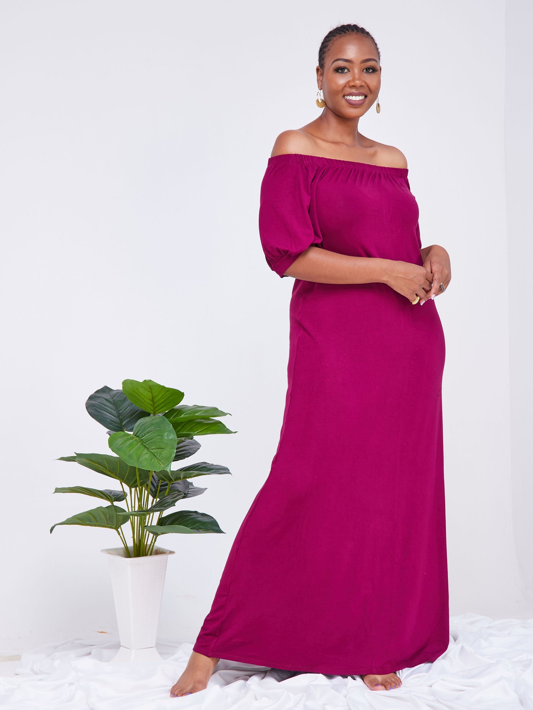 Vivo Arusha Off-Shoulder Maxi Dress - Burgundy