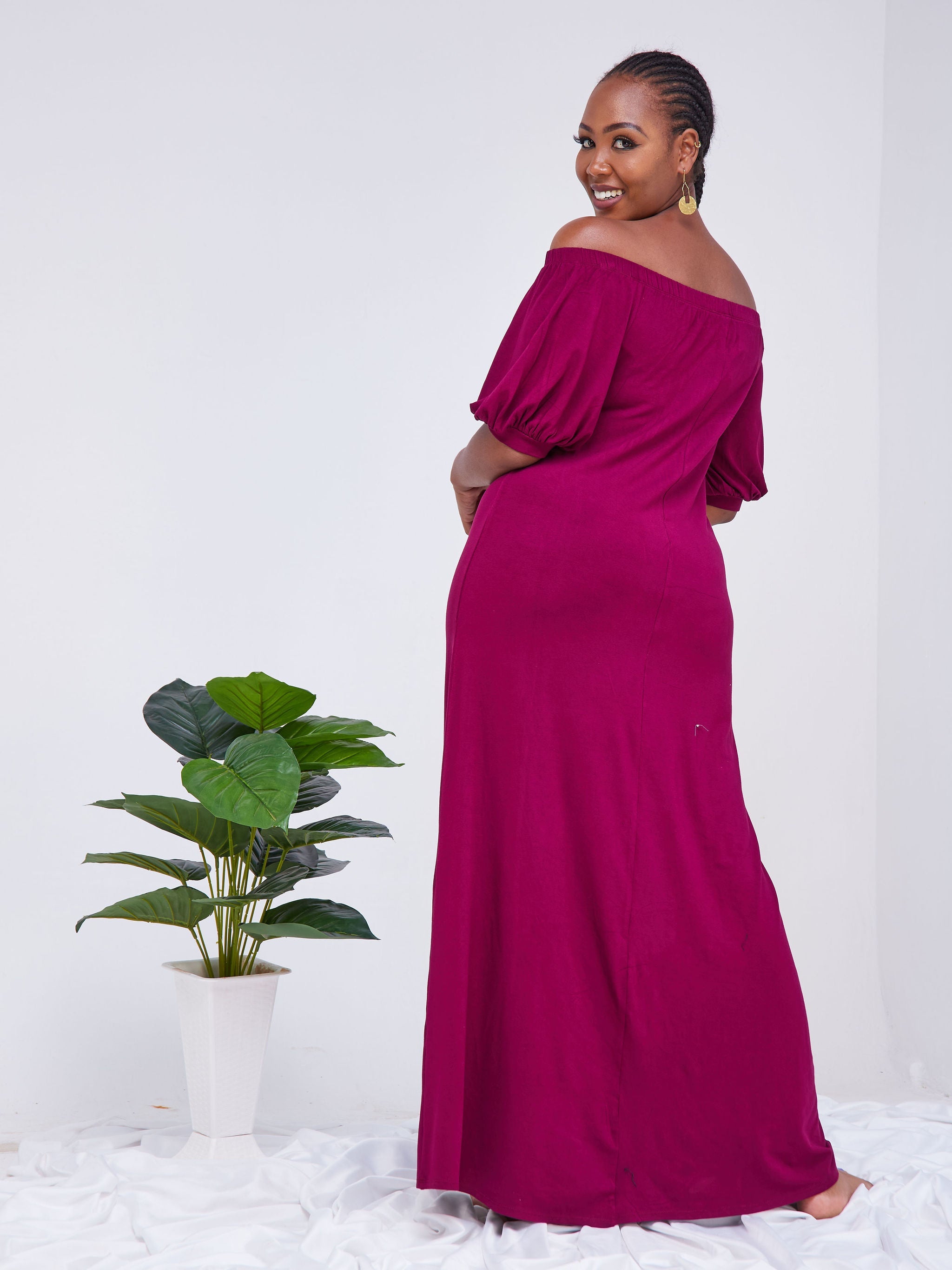 Vivo Arusha Off-Shoulder Maxi Dress - Burgundy