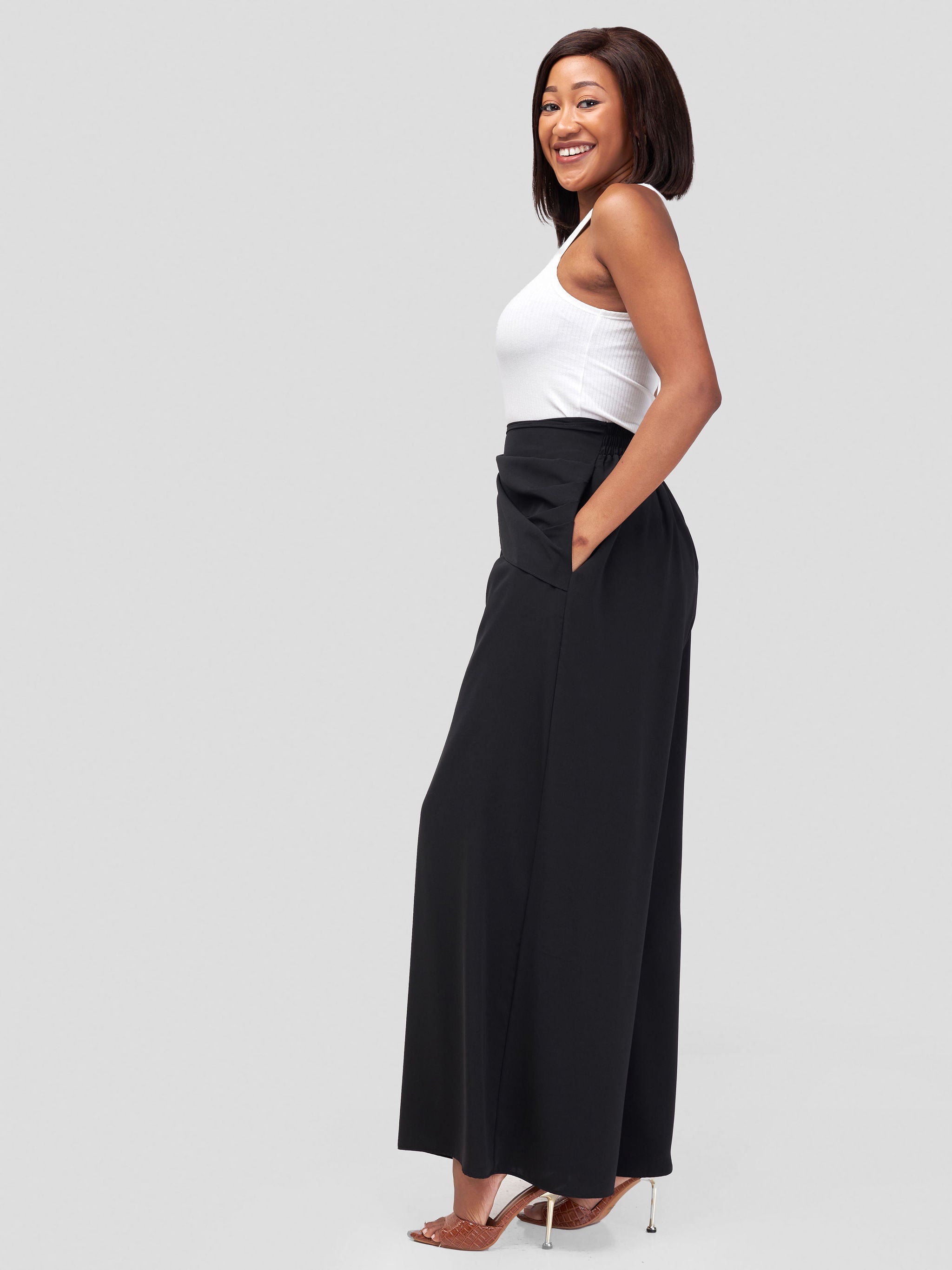 Vivo Zahari Front Wrap Wide Leg Pants - Navy Blue