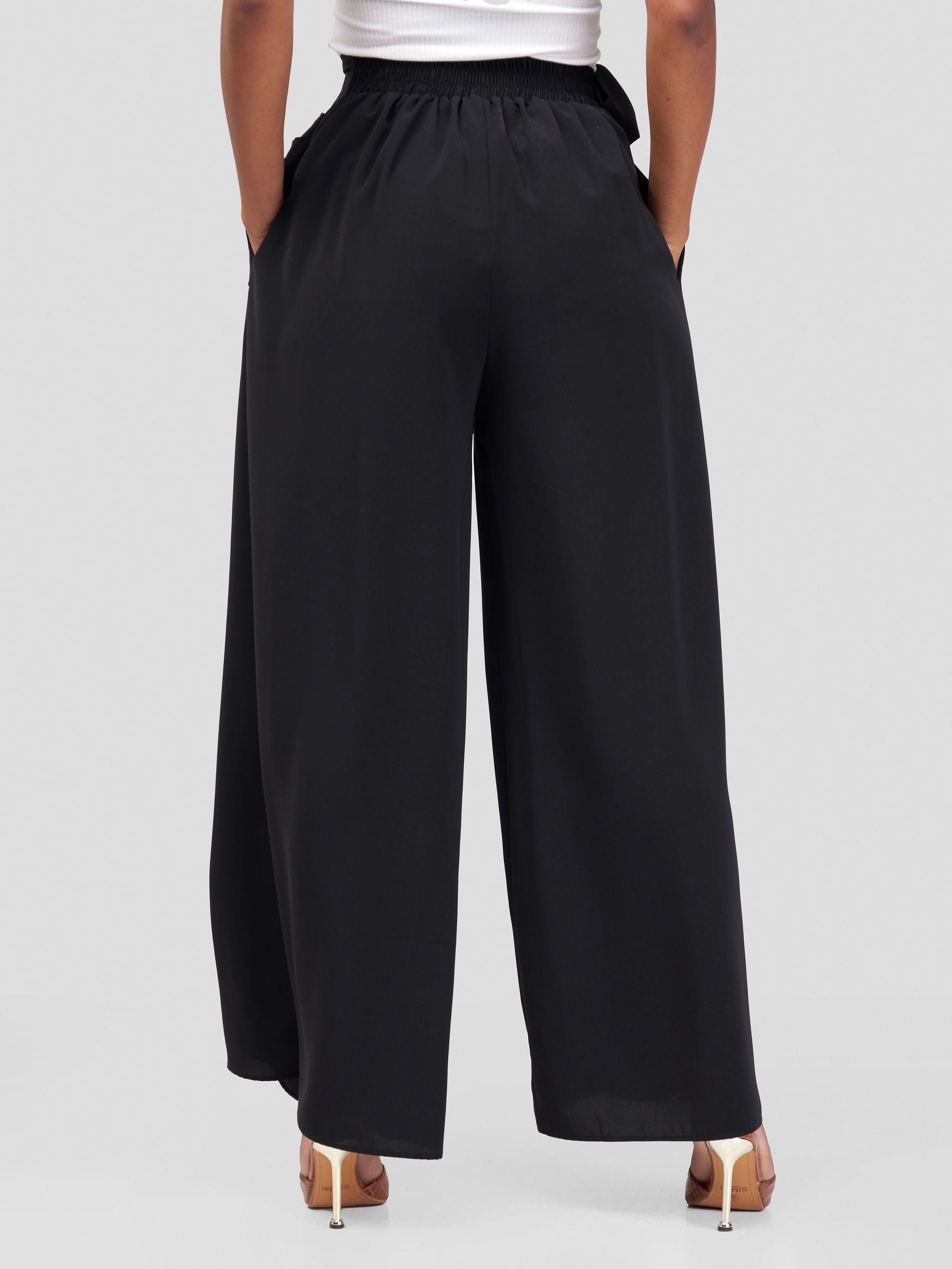 Vivo Zahari Front Wrap Wide Leg Pants - Black