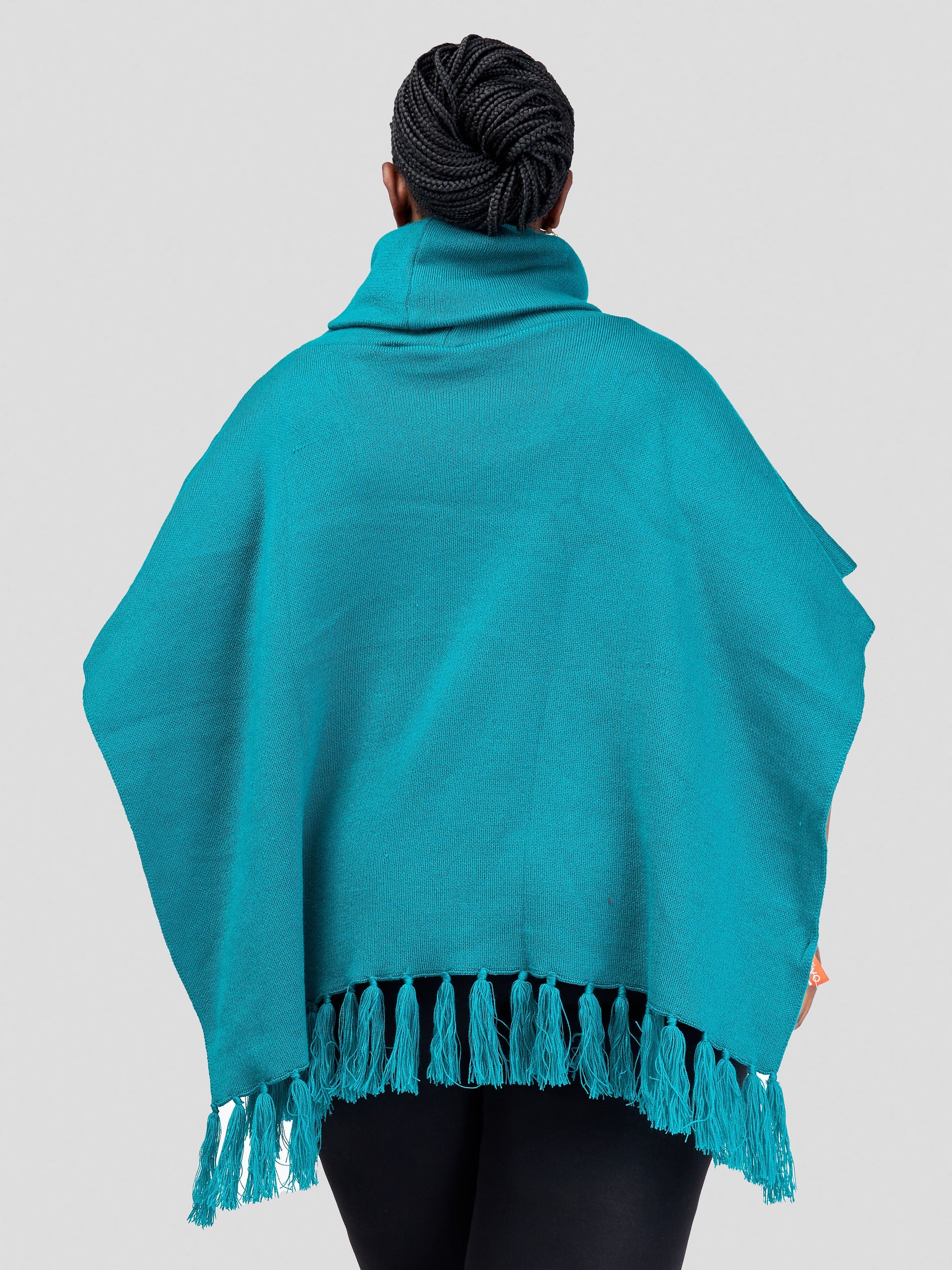 Vivo Turtleneck Knit Fringe Poncho - Teal