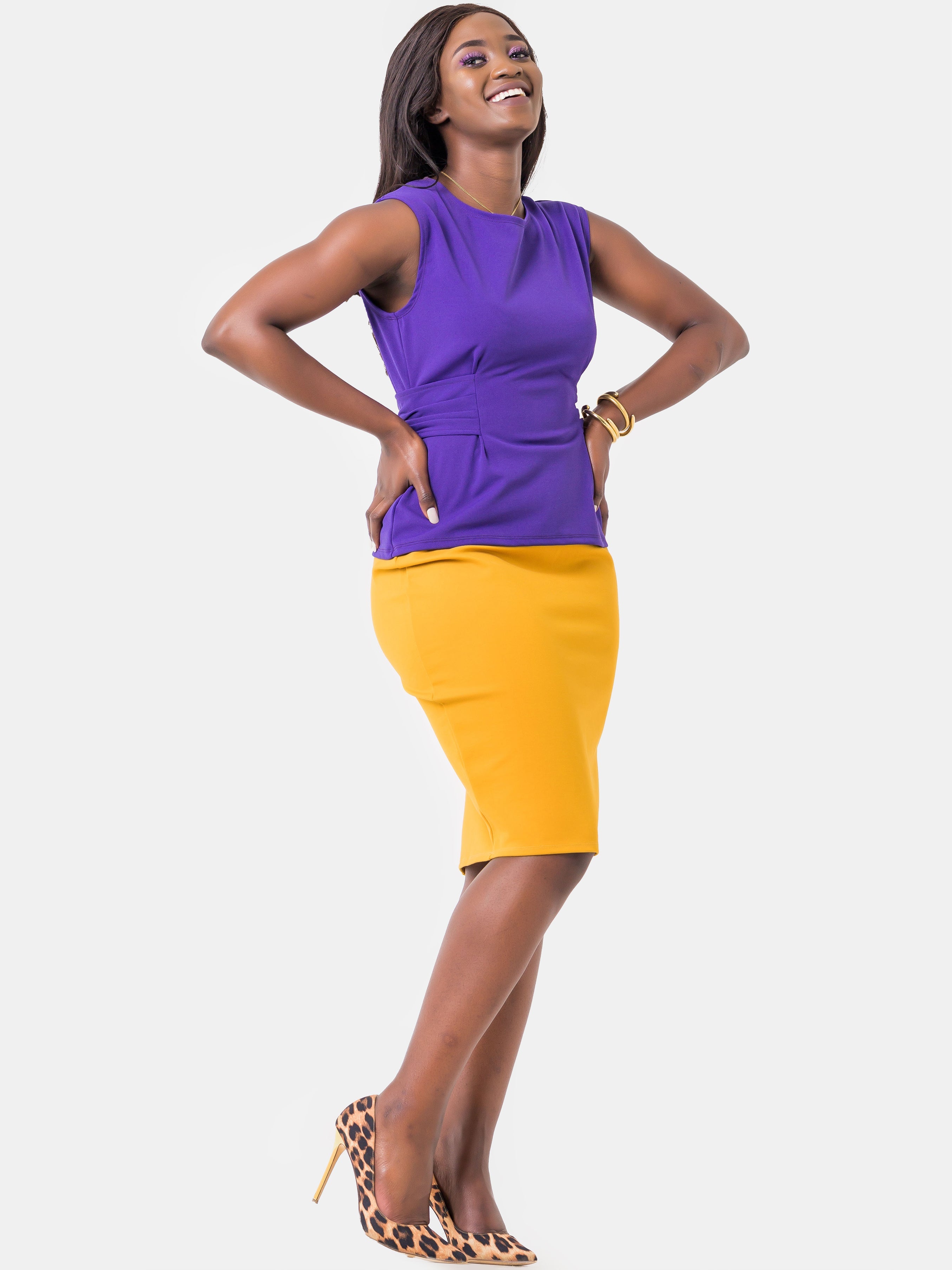 ShopZetu, Basic-Pencil-Skirt, Vivo, Mustard, Women