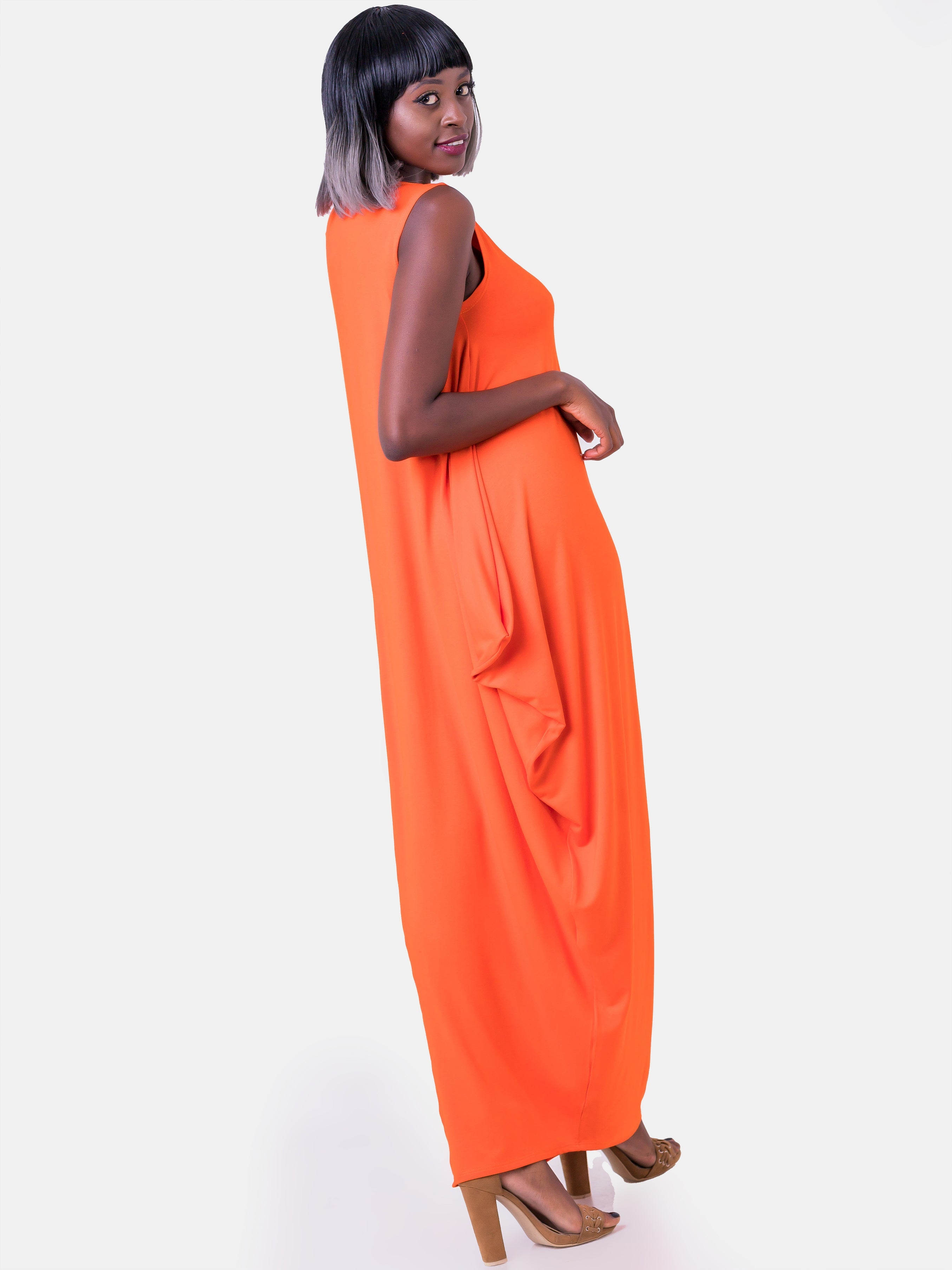 Vivo Basic Salma Maxi Boat Neck Dress - Orange