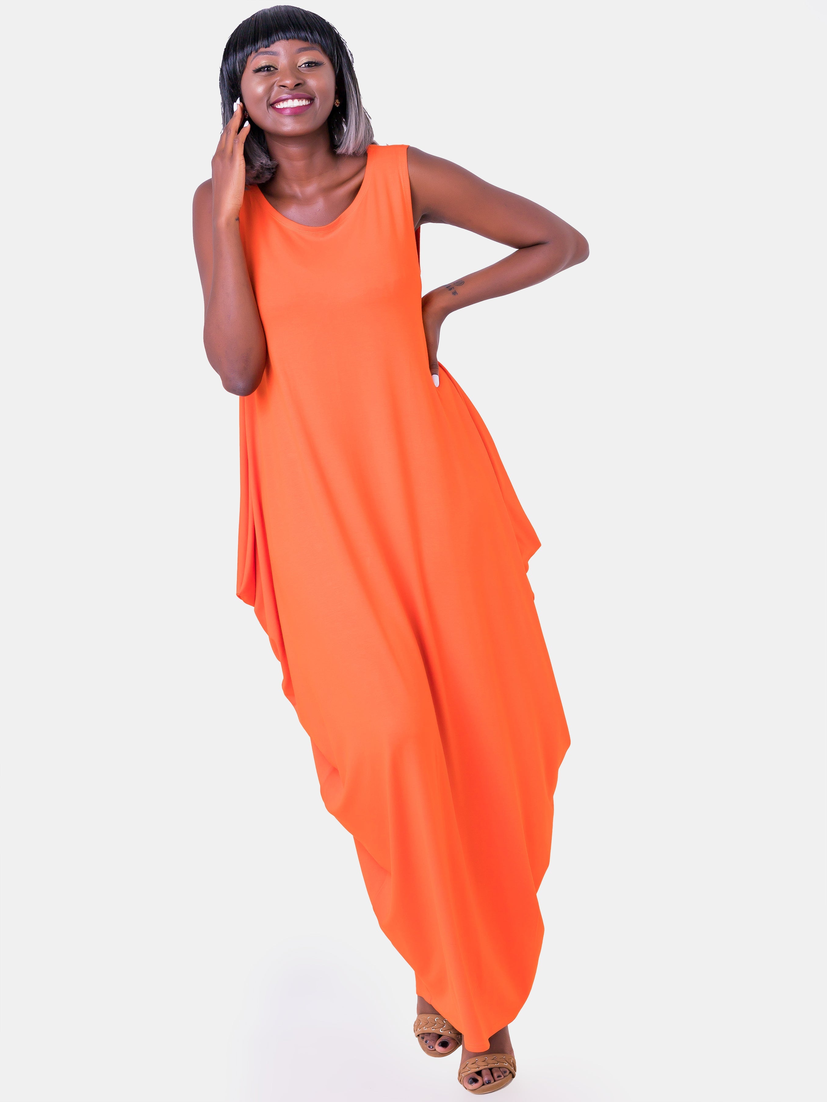 Vivo Basic Salma Maxi Boat Neck Dress - Orange