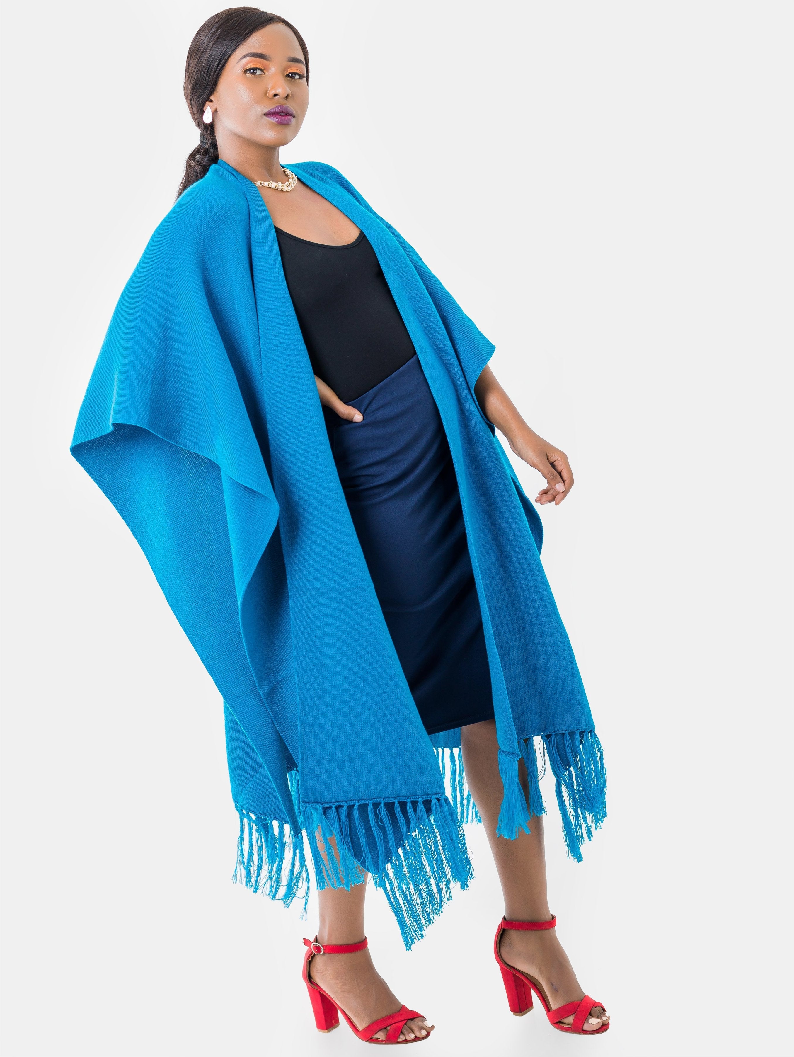 Vivo Double Layered Wrap Poncho, Blue - Shop Zetu