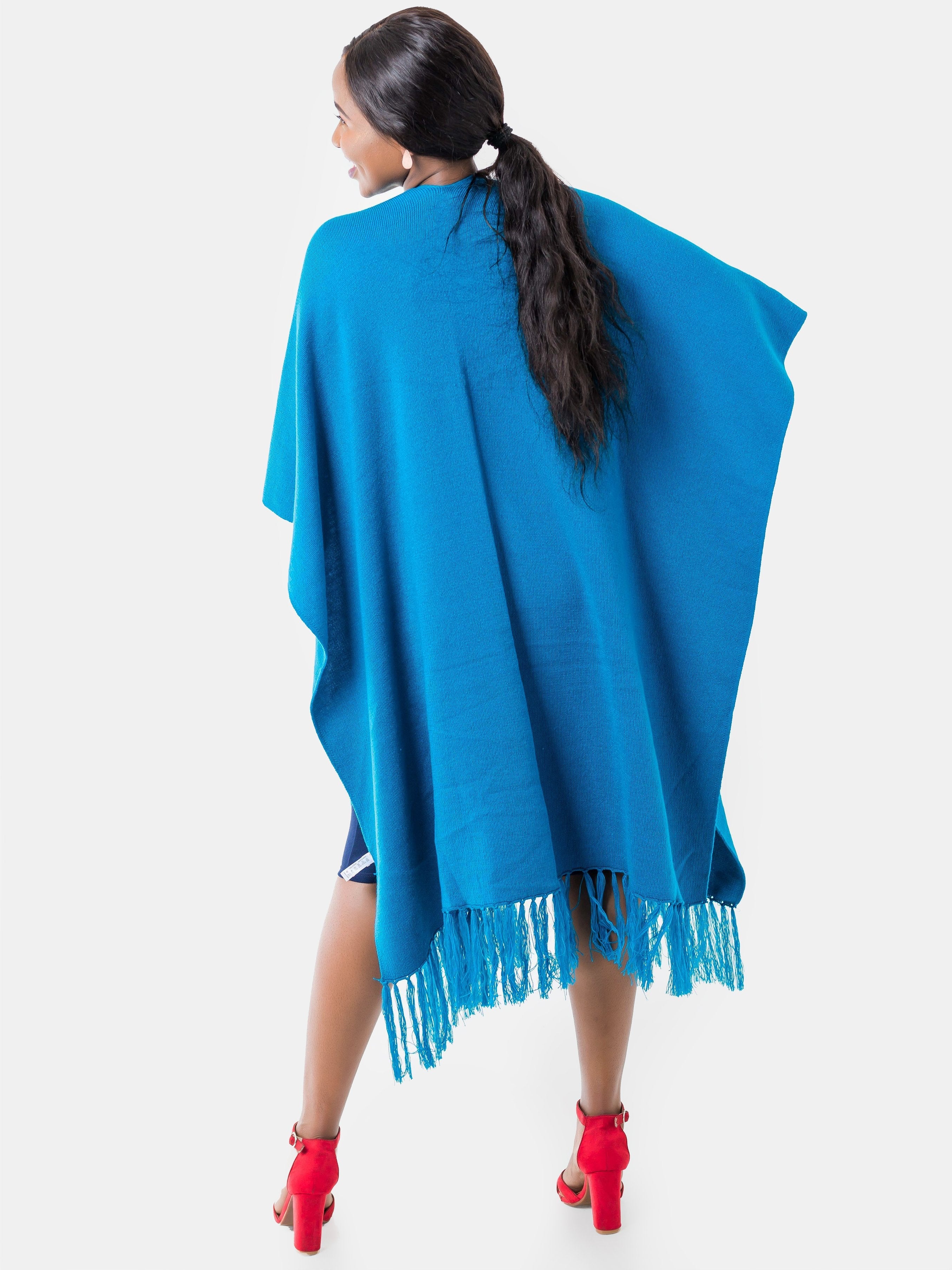 Vivo Double Layered Wrap Poncho, Blue - Shop Zetu