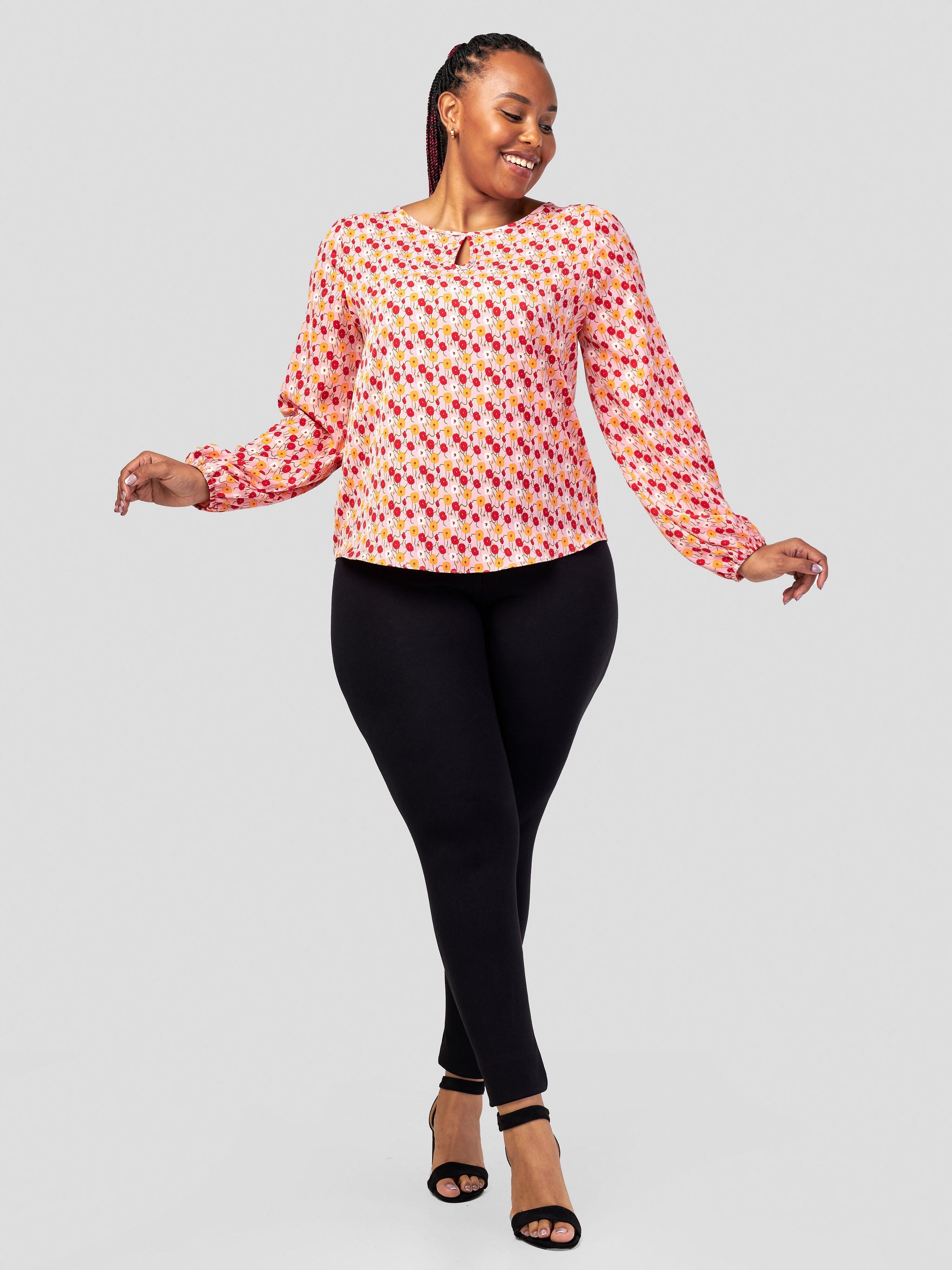 Vivo Sierra Bishop Sleeve Top - Pink / Red Floral Print