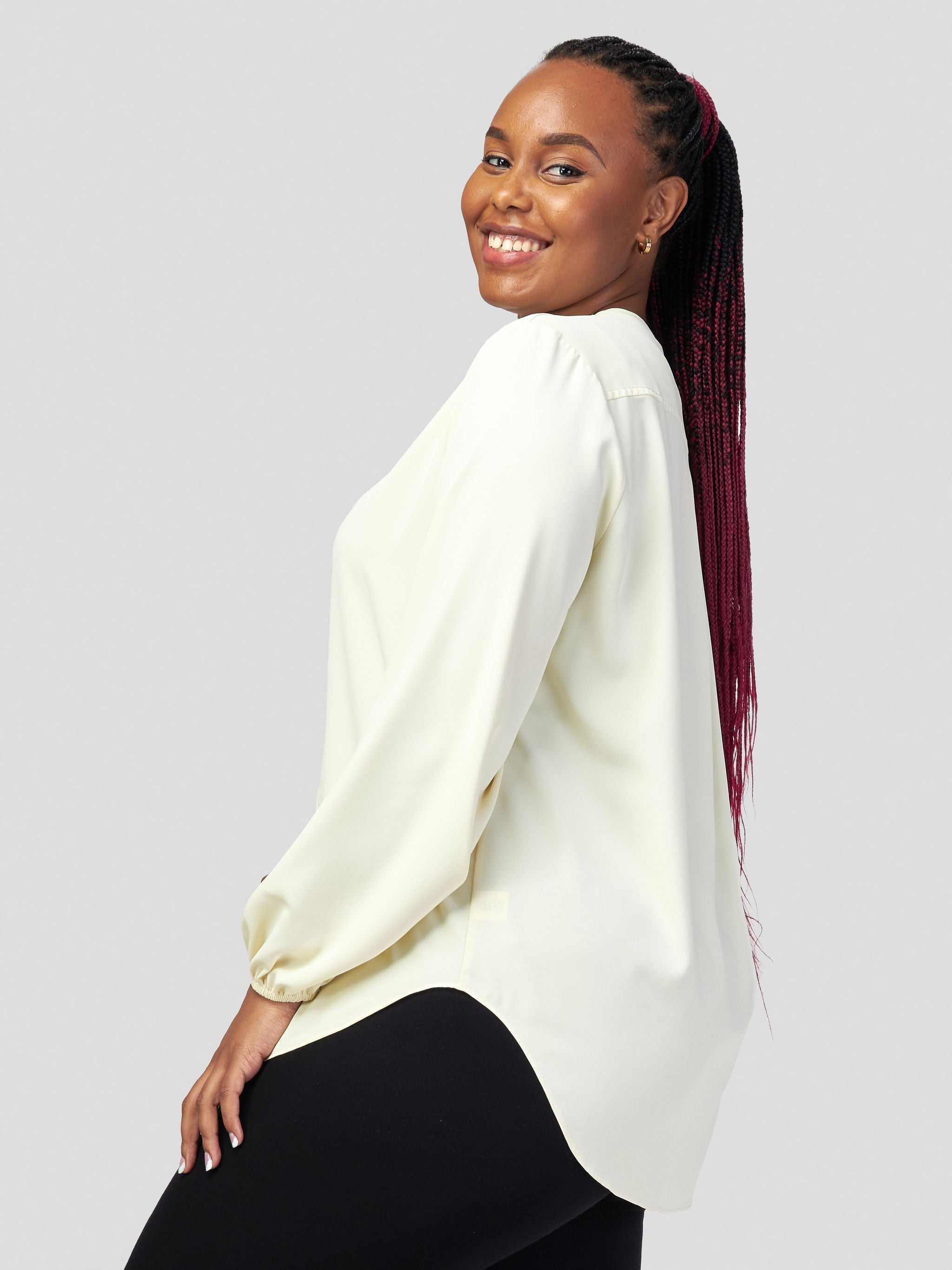 Vivo Dua Long Bishop Sleeve Top - Cream
