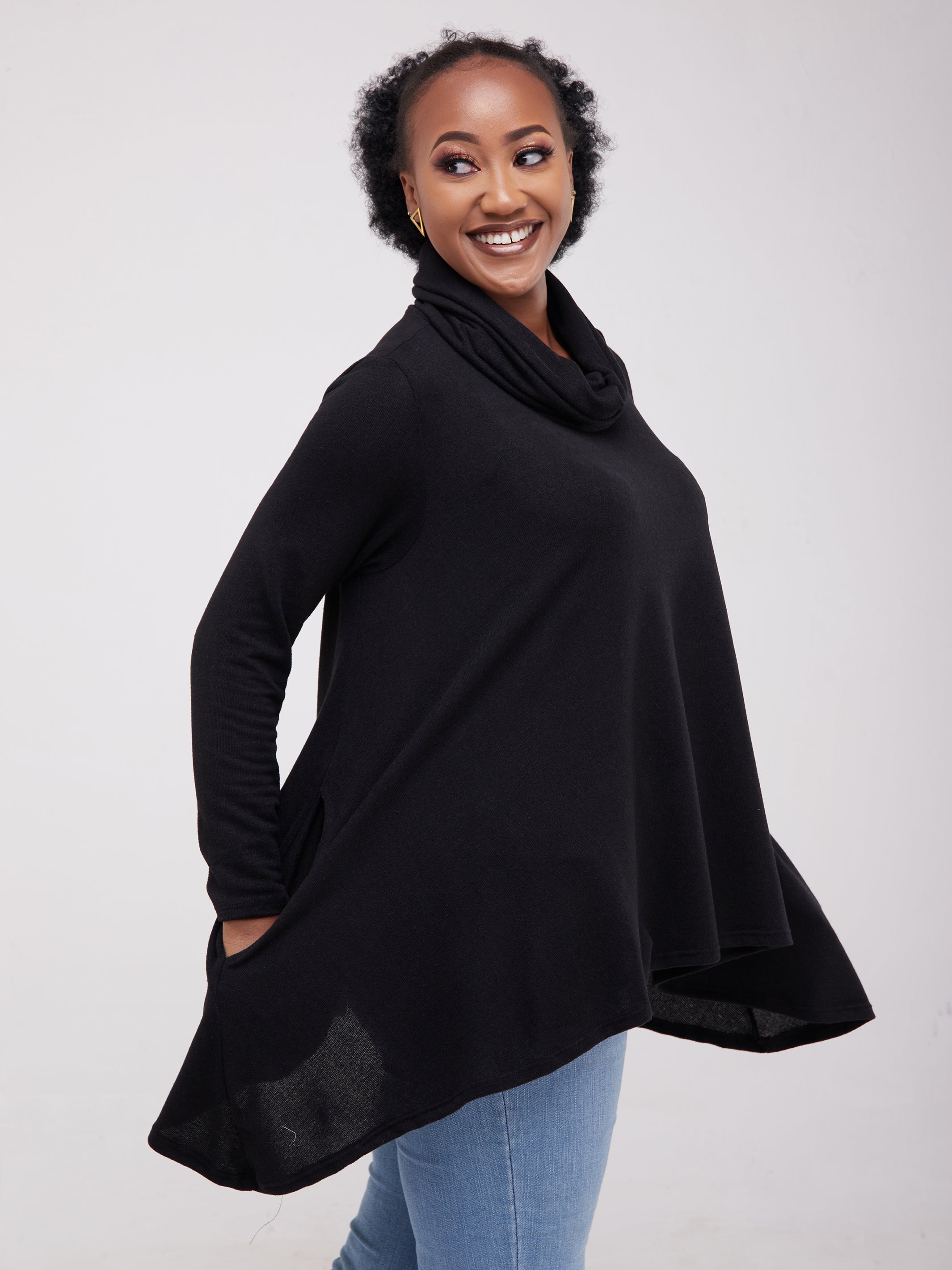 Vivo Basic Imelda Cowl Sweater - Black