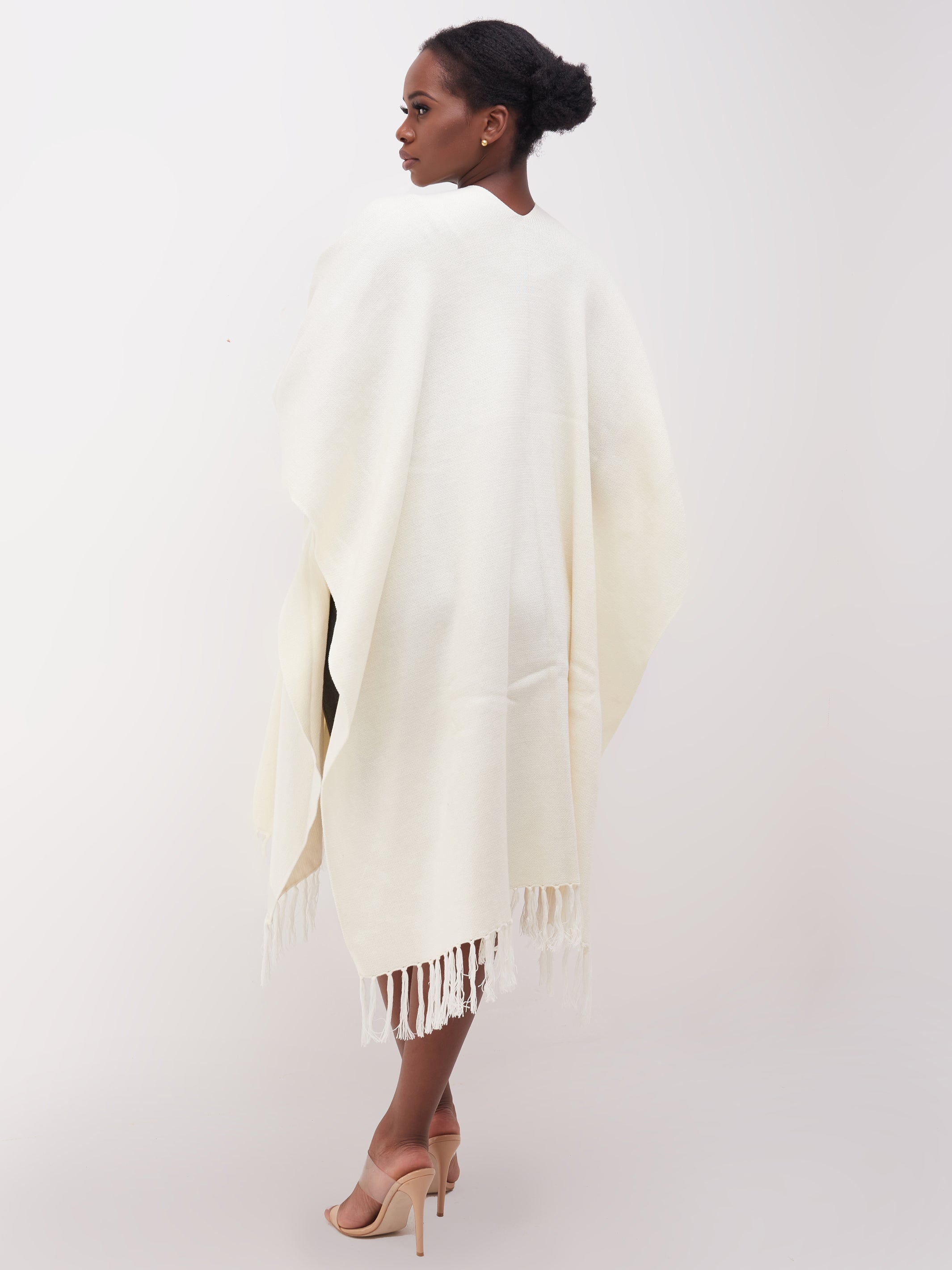 Vivo Basic Double Layered Wrap Poncho - Off White