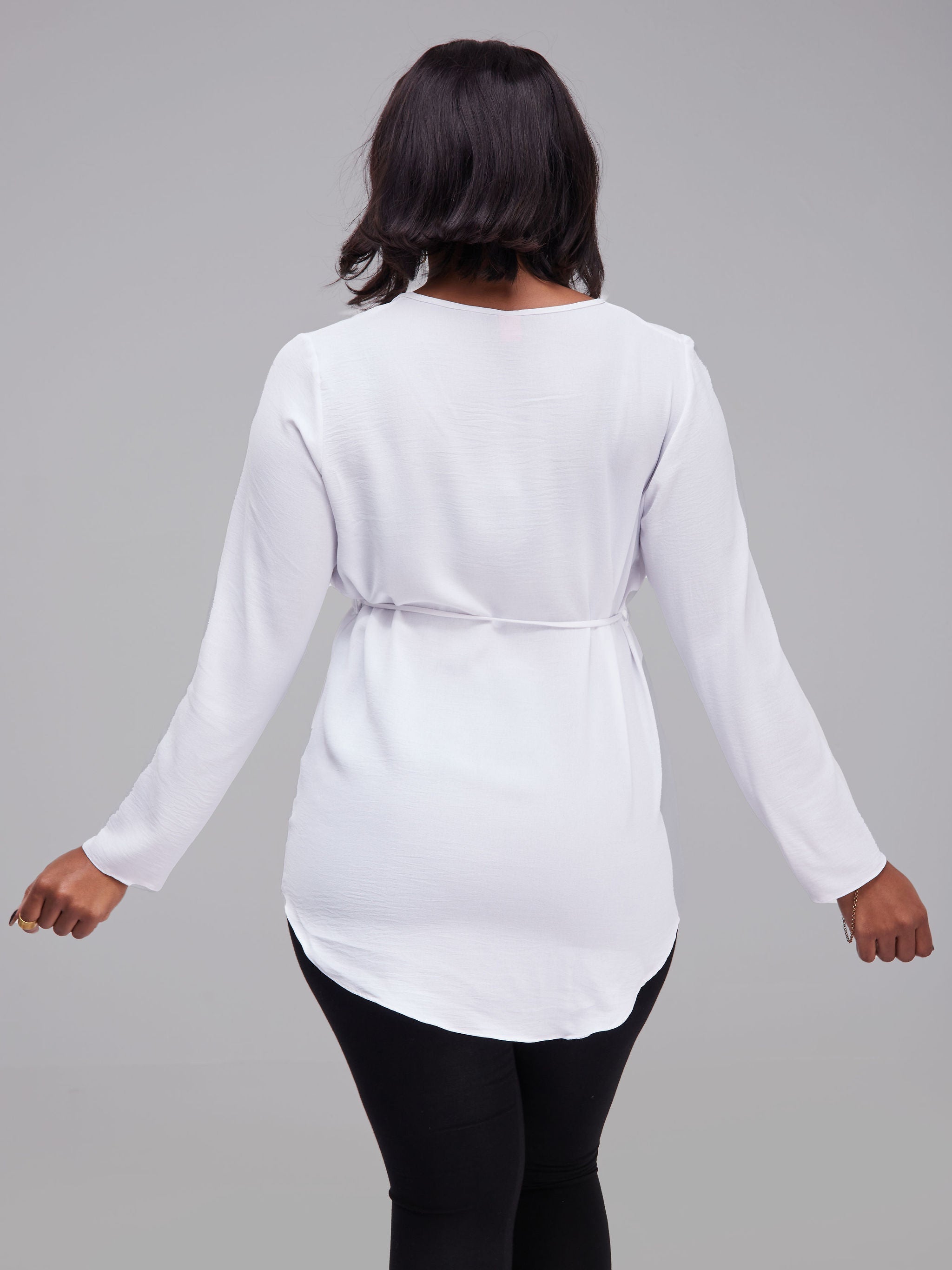 Vivo Tunu Long Sleeve Front Pleat Top - White