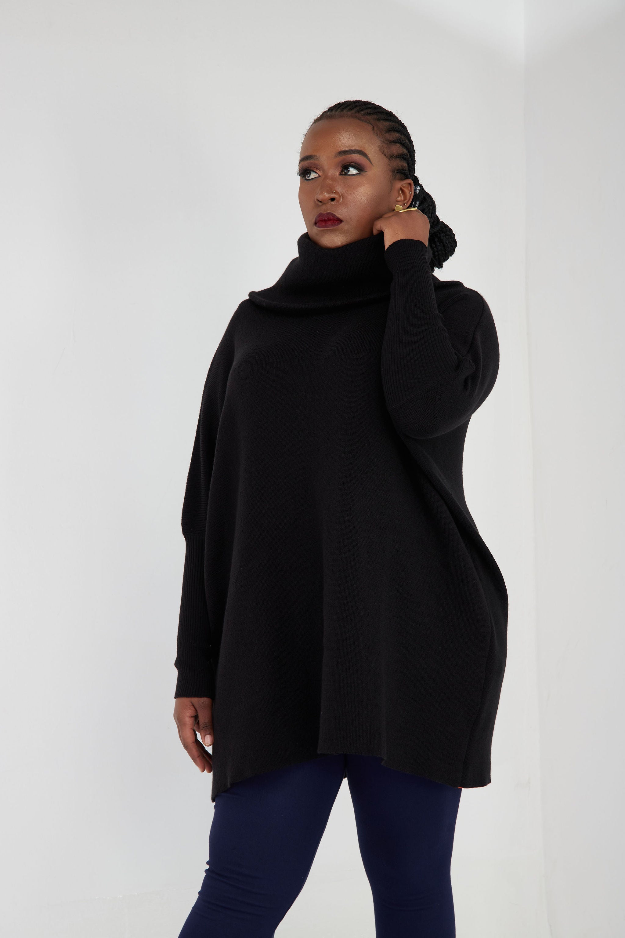 Vivo Cowl Sweater Top - Black