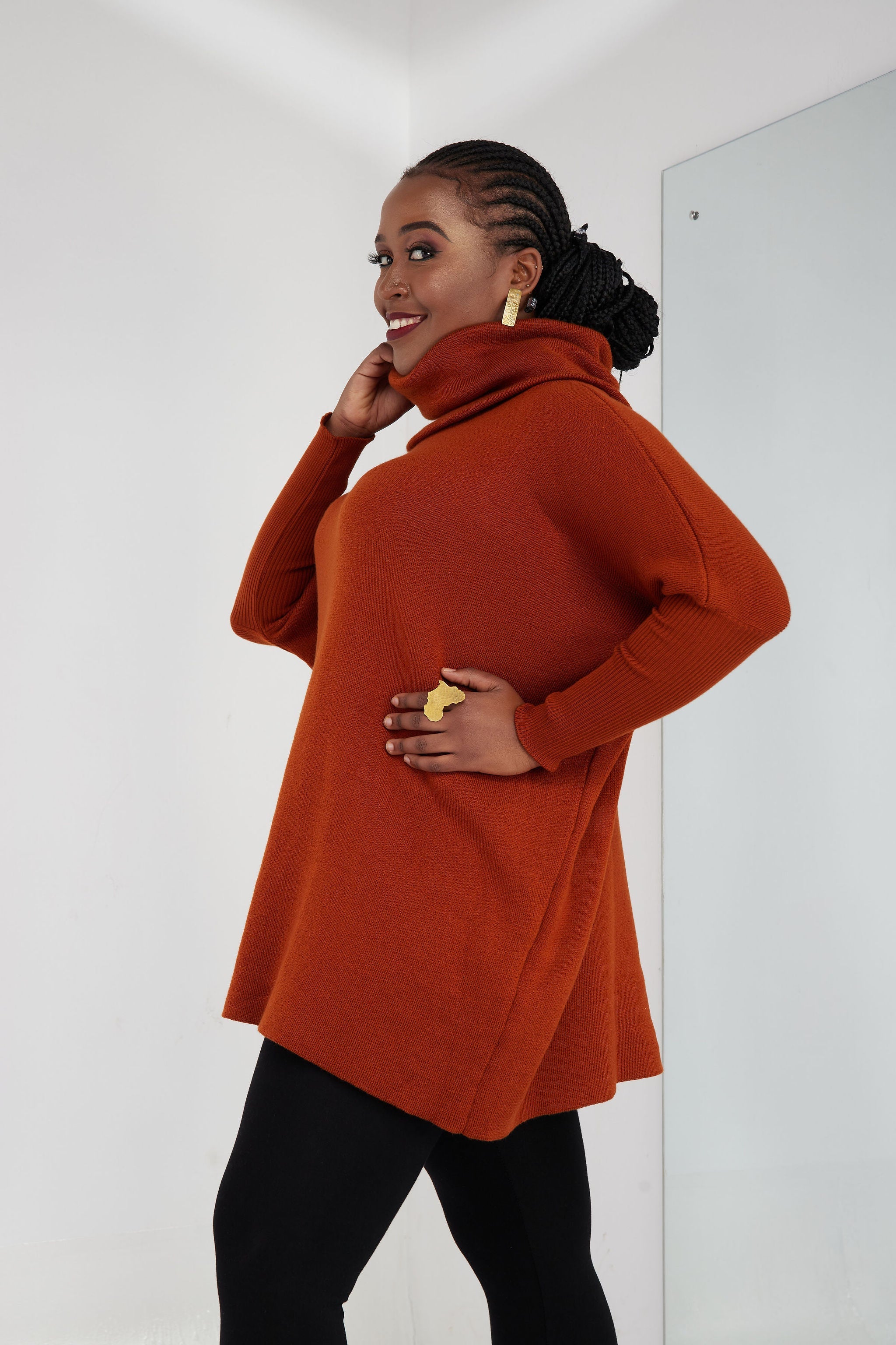 Vivo Cowl Sweater Top - Rust