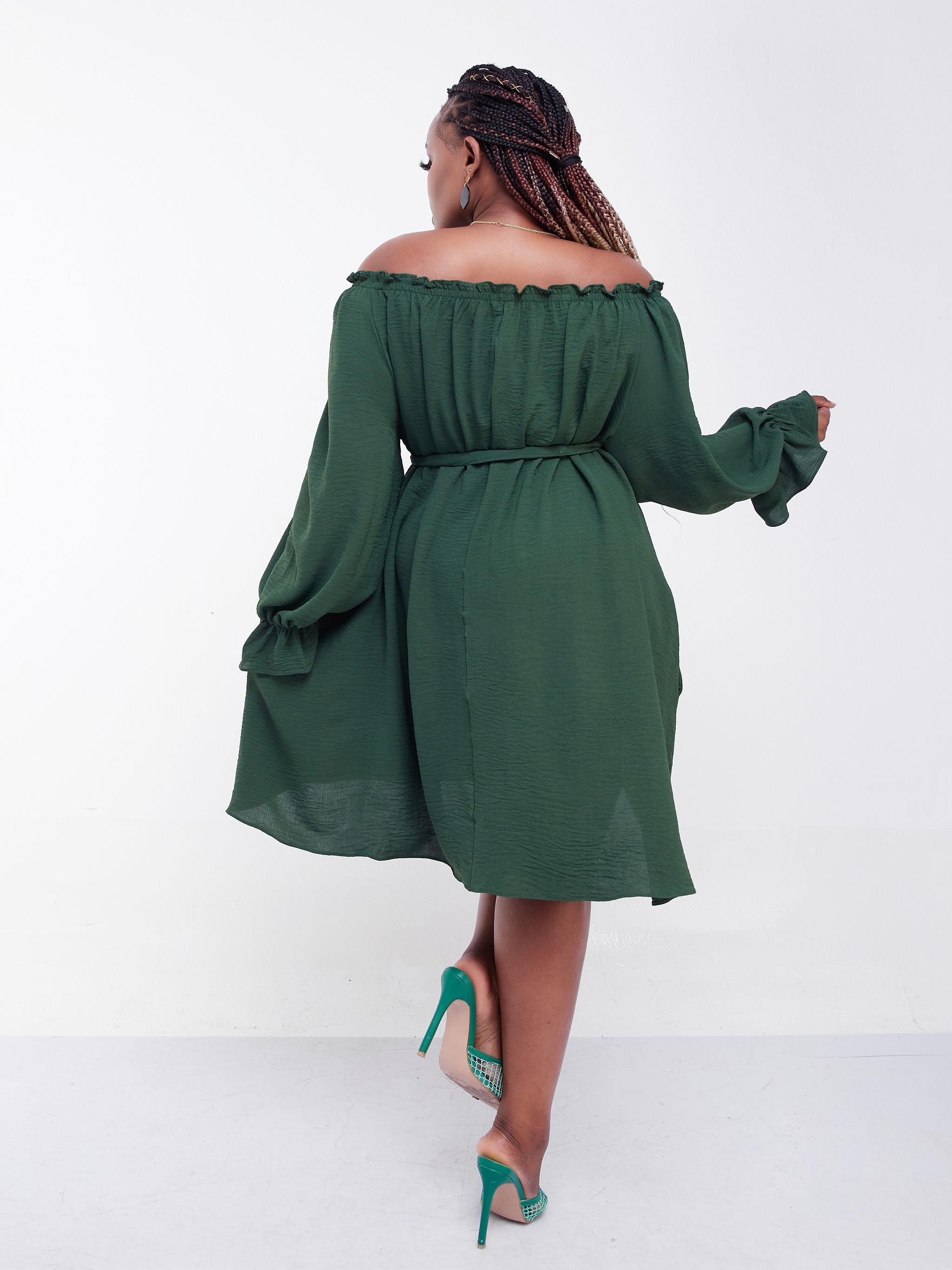 Vivo Jema Off Shoulder Tent Knee Length Dress - Green