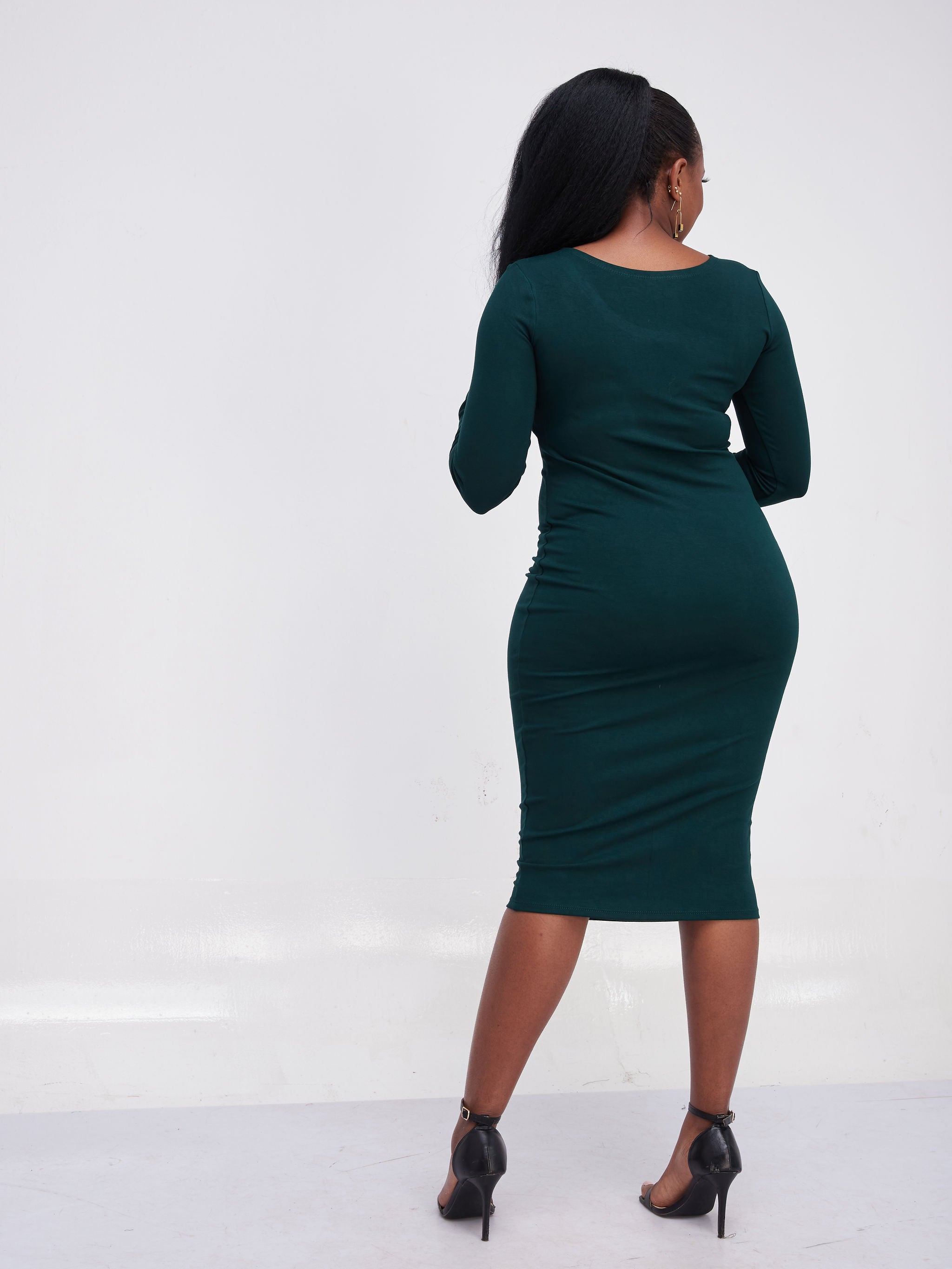 Vivo Long Sleeve Leila Bodycon Dress - Dark Green