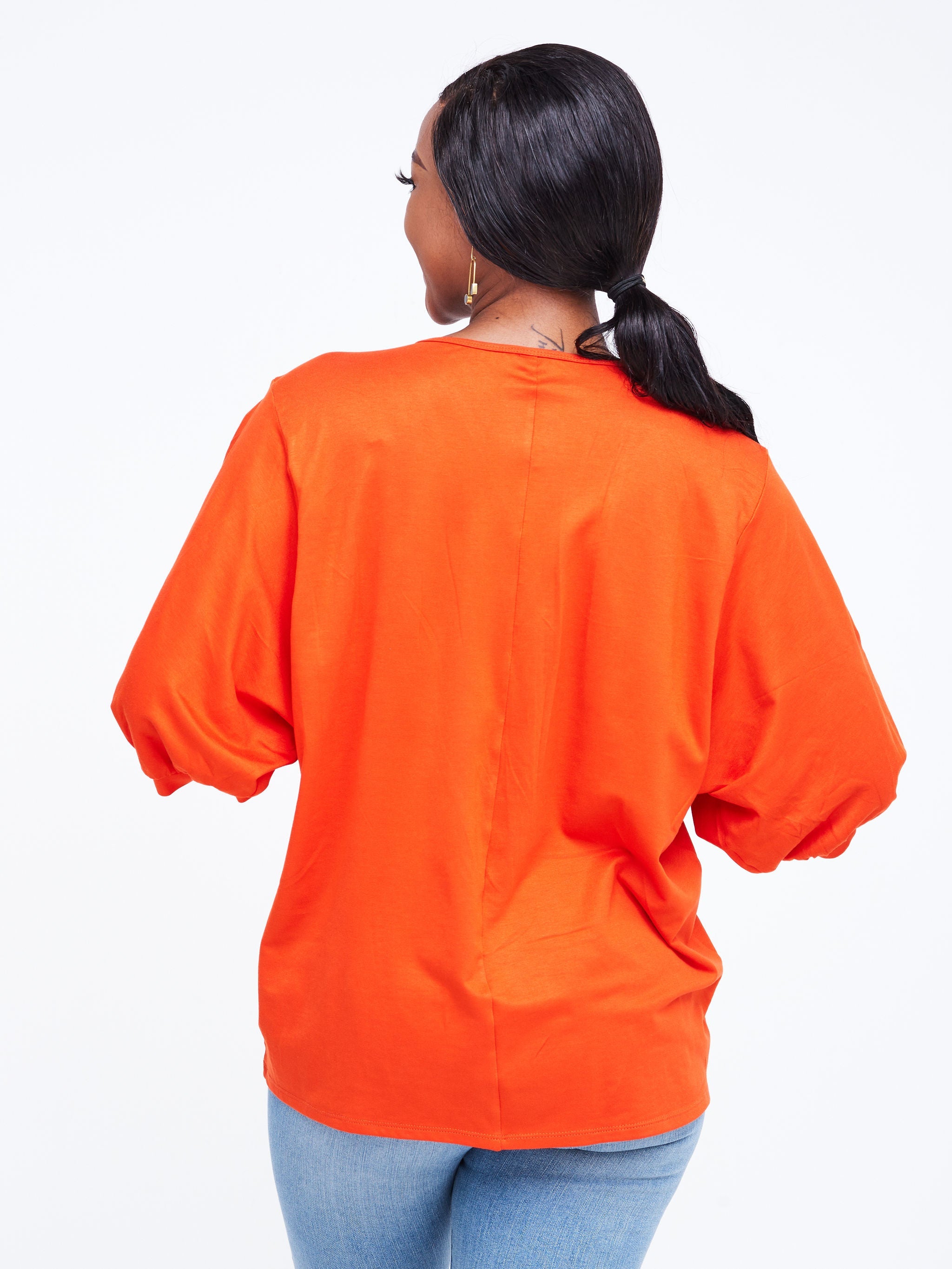 Vivo Wingu Puff Sleeve V-Neck Top - Orange