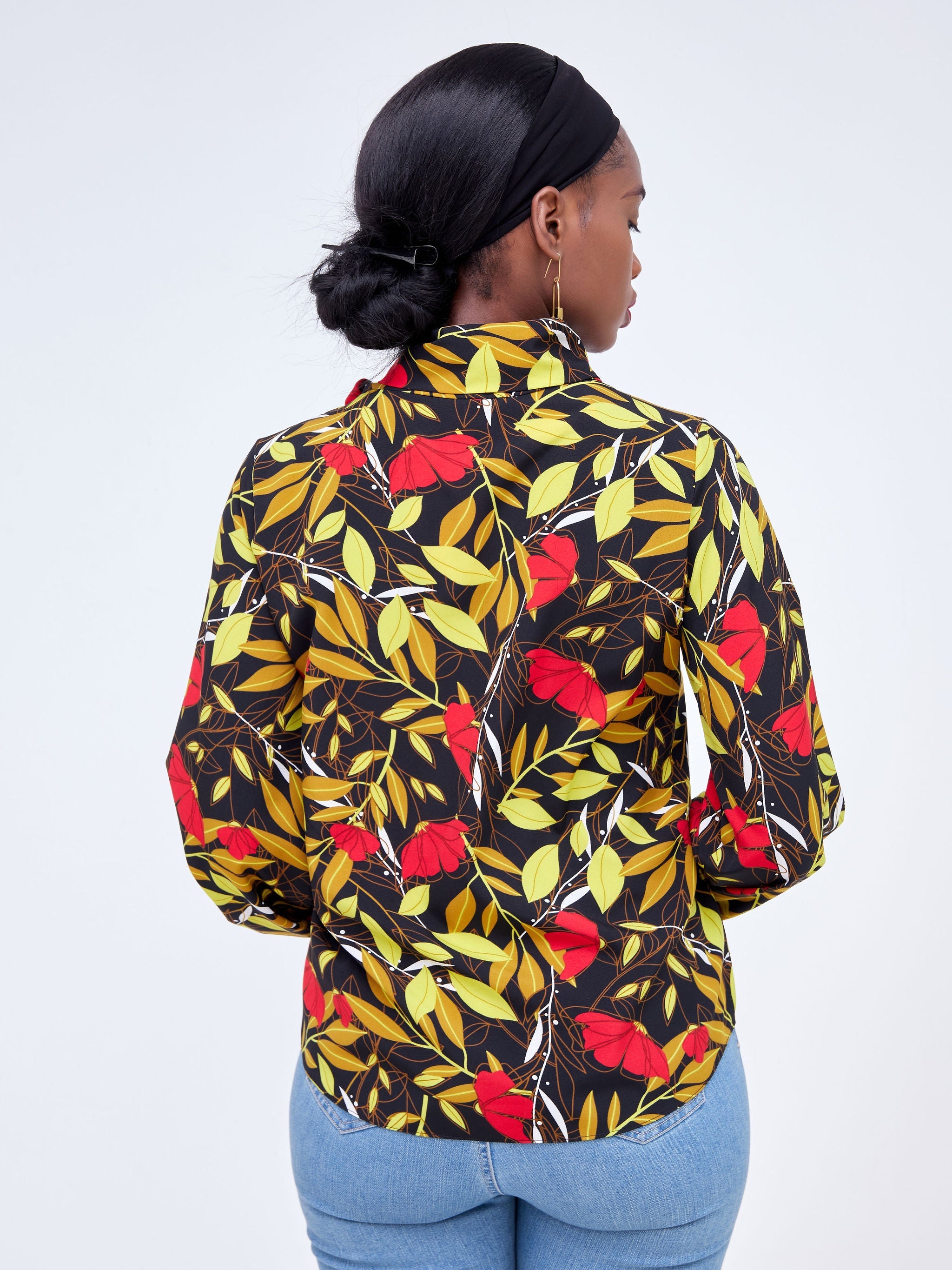 Vivo Bissa Bishop Long Sleeved Top - Black / Yellow Floral Print