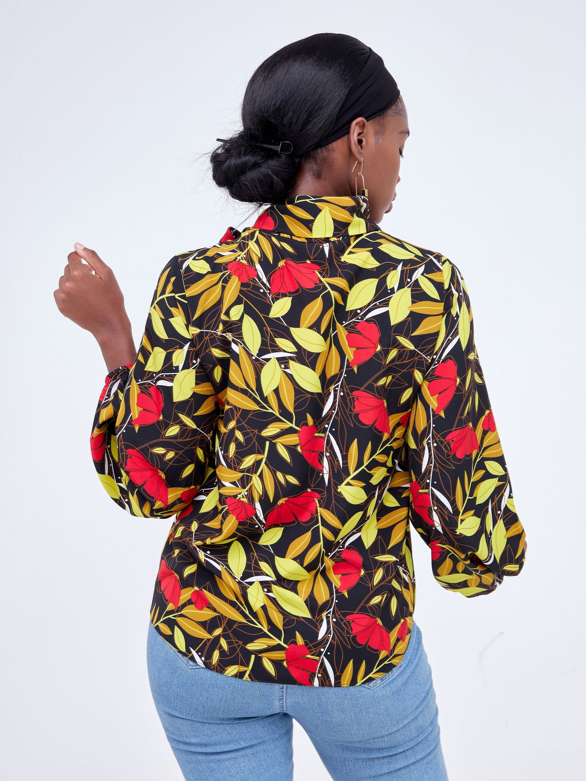 Vivo Bissa Bishop Long Sleeved Top - Black / Yellow Floral Print