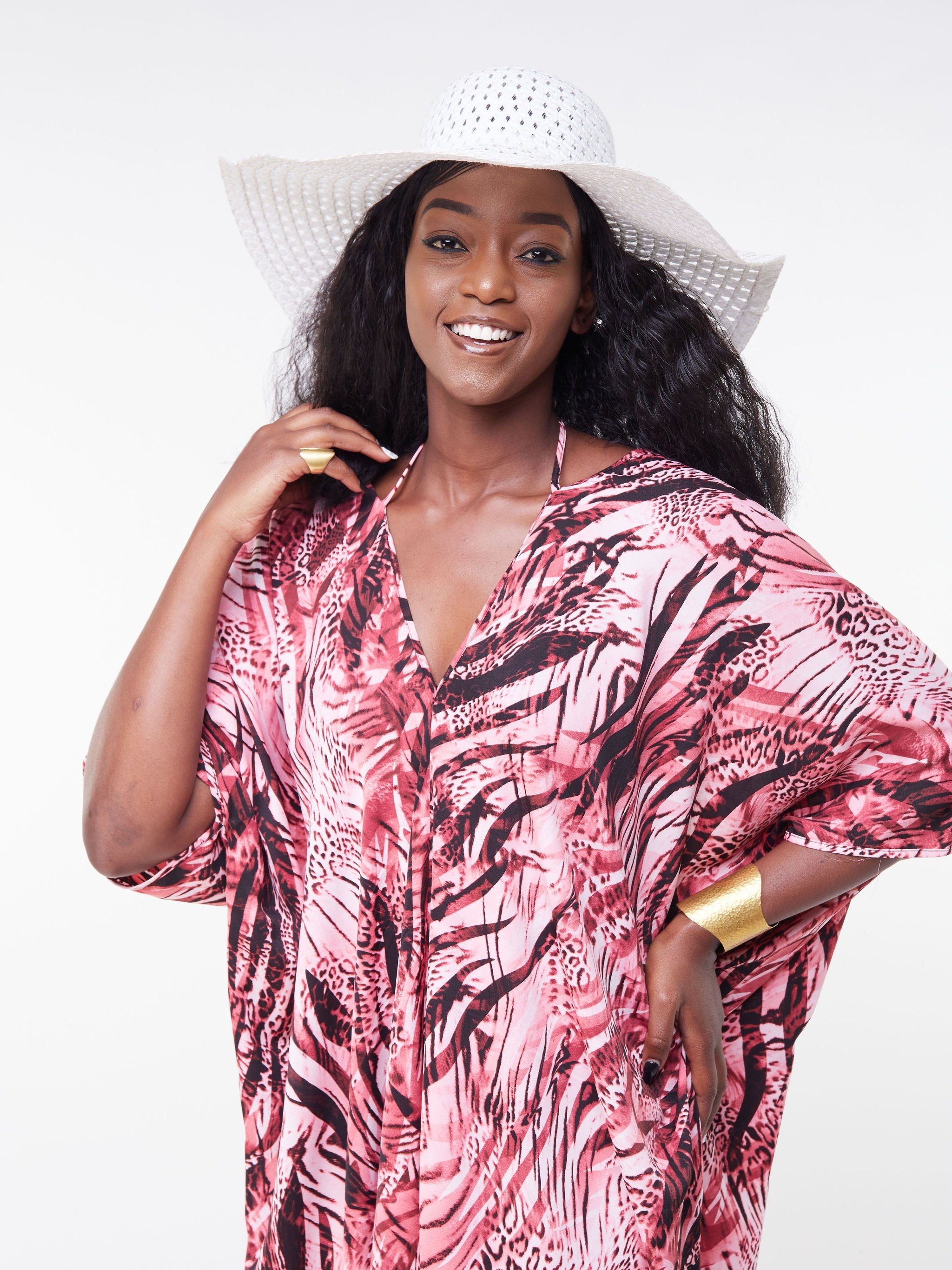 Vivo Malindi Multi-Way Kaftan - Maroon / Black Animal Print