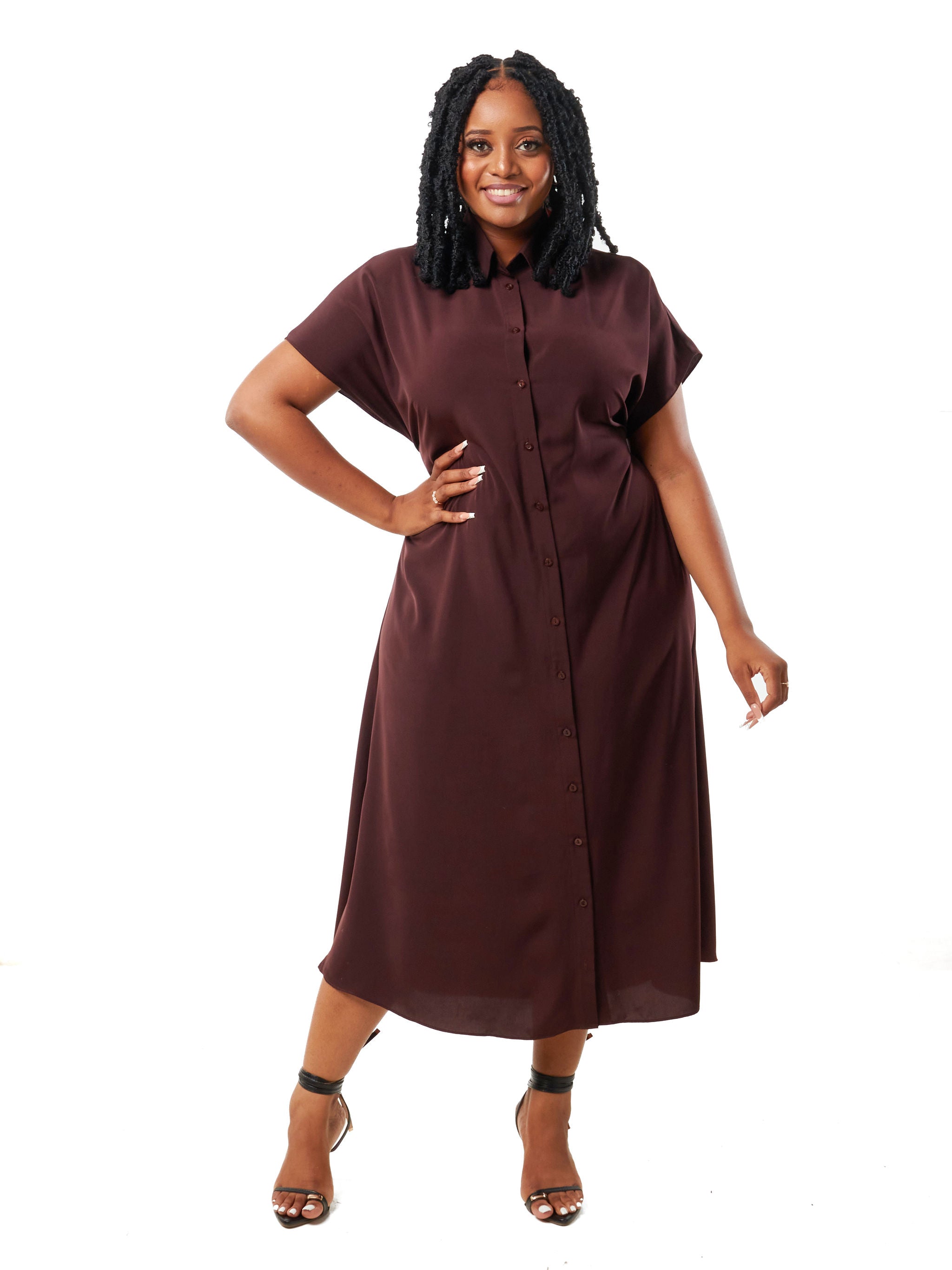 Vivo Dali Drop Shoulder Midi Dress - Chocolate