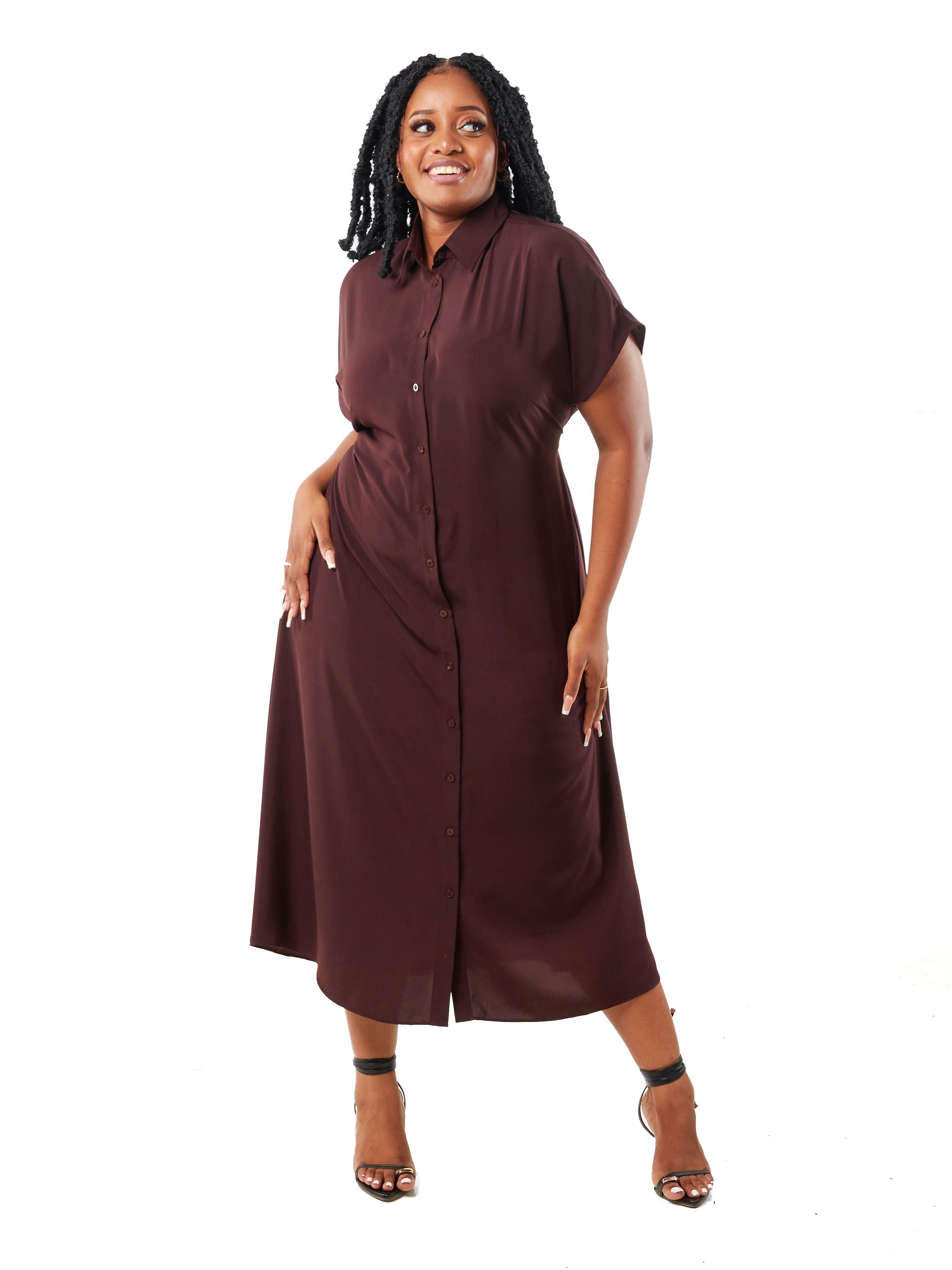 Vivo Dali Drop Shoulder Midi Dress - Chocolate