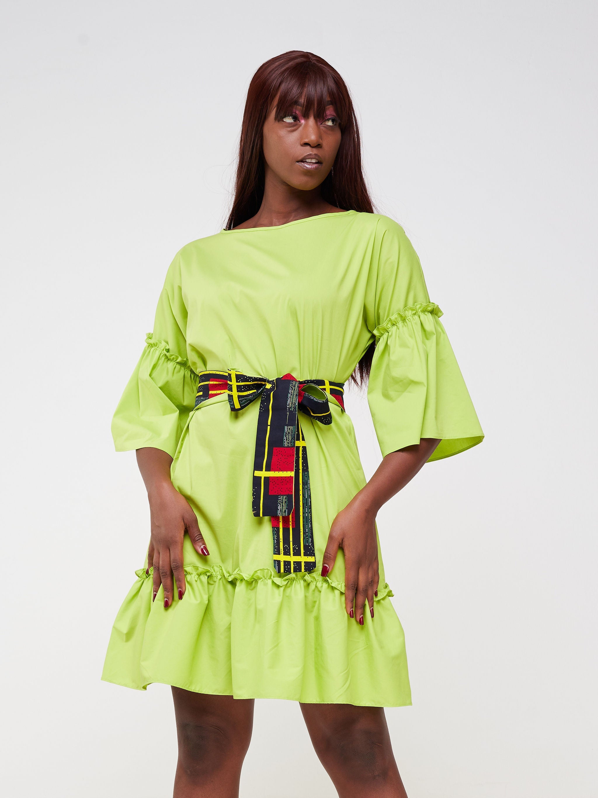 Safari Tawi Flounce Tent Dress - Lime Green